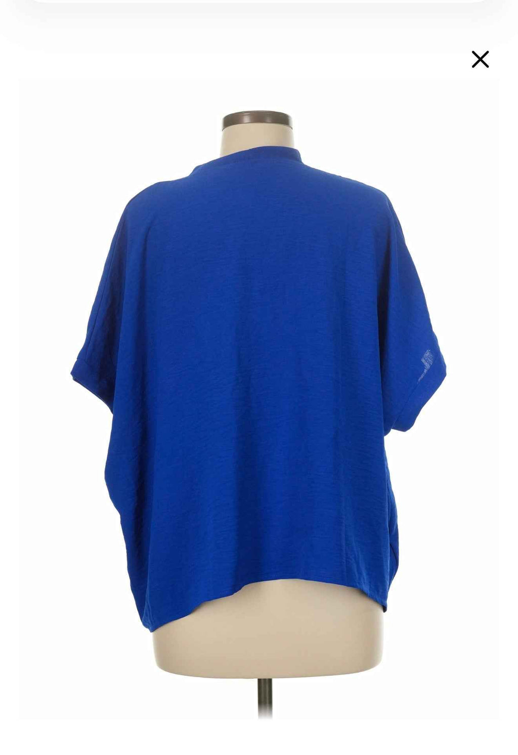 Royal blue flowy dolman-sleeve blouse styled view