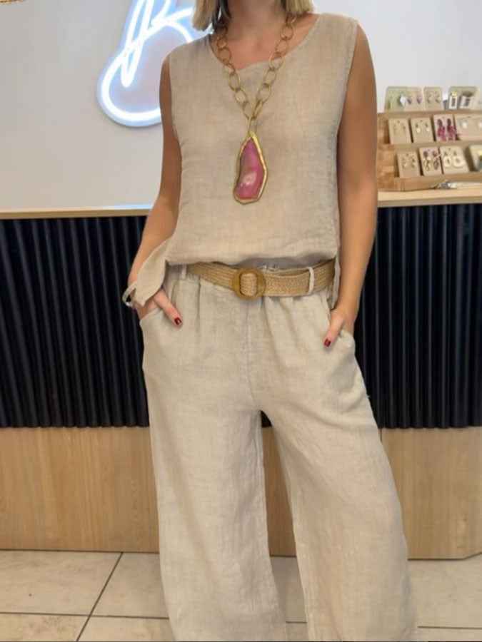 Round Neck Tank & Wide Leg Pants Set