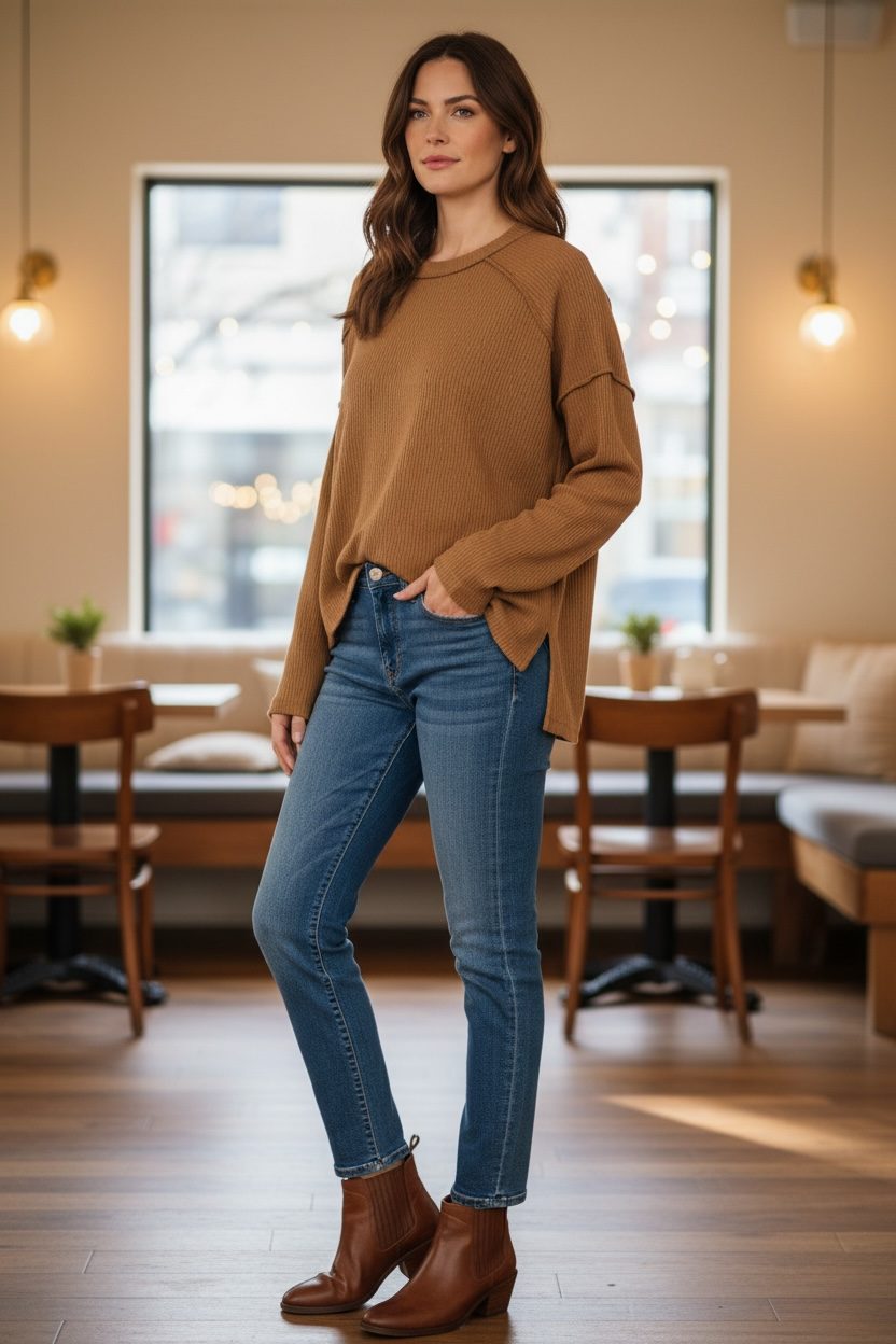 Zenana Exposed Seam Ribbed Knit Top - Long Sleeve Hi-Lo Tunic with Side Slits