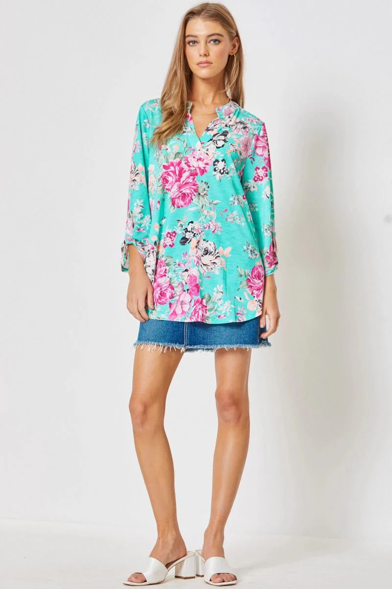 Dear Scarlett Lizzy 3/4 Sleeve Split-Neck Top