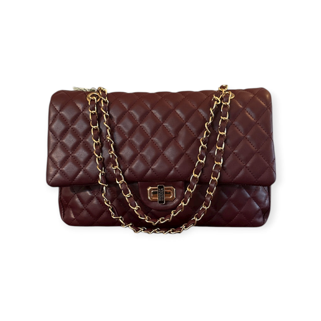 Badgley Mischka quilted chain strap large messenger bag