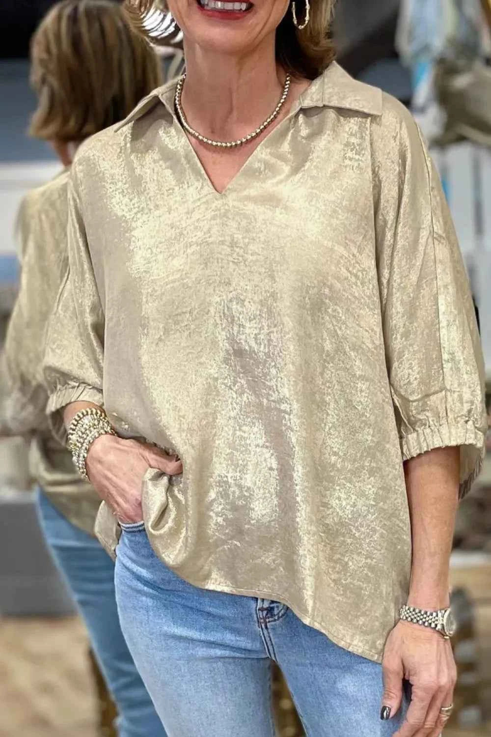 Johnny Collar 3/4 Sleeve Blouse