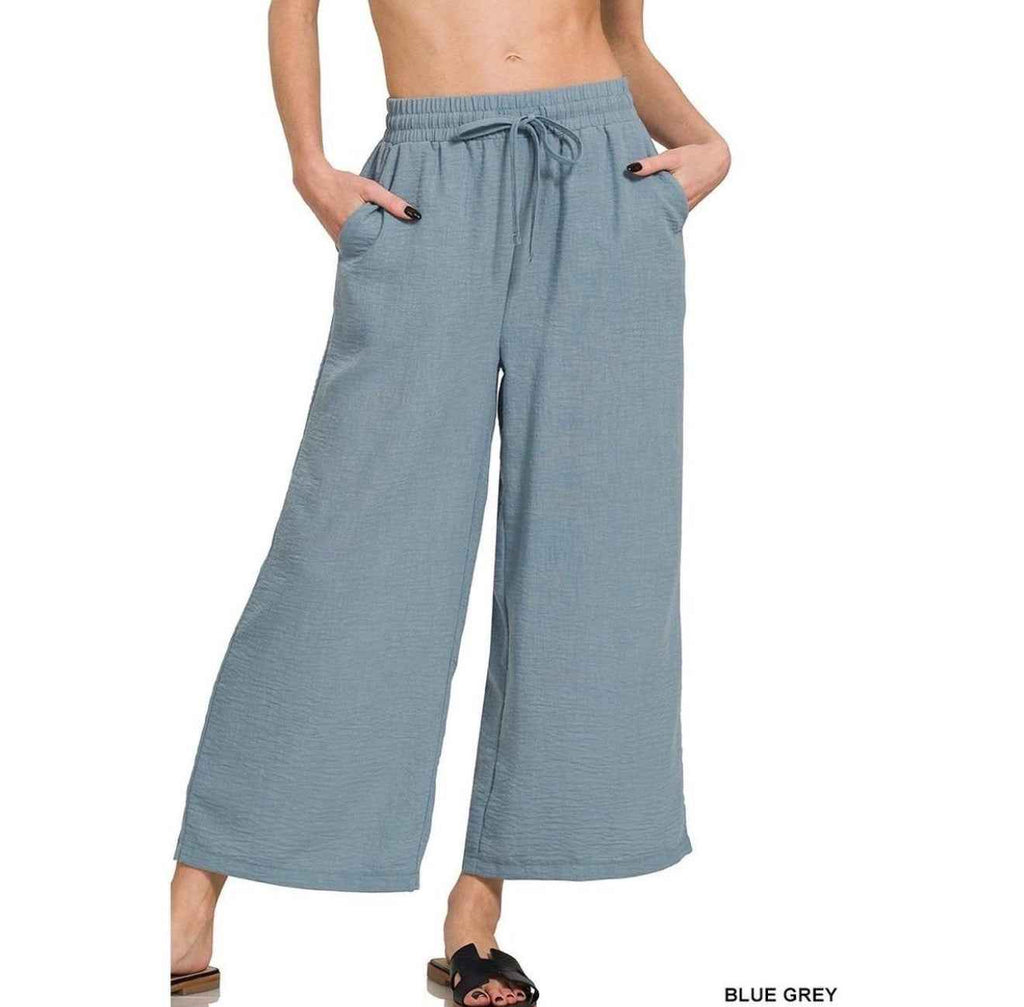 Zenana Cropped Linen Blend Wide Leg Pants – Flowy & Relaxed Fit