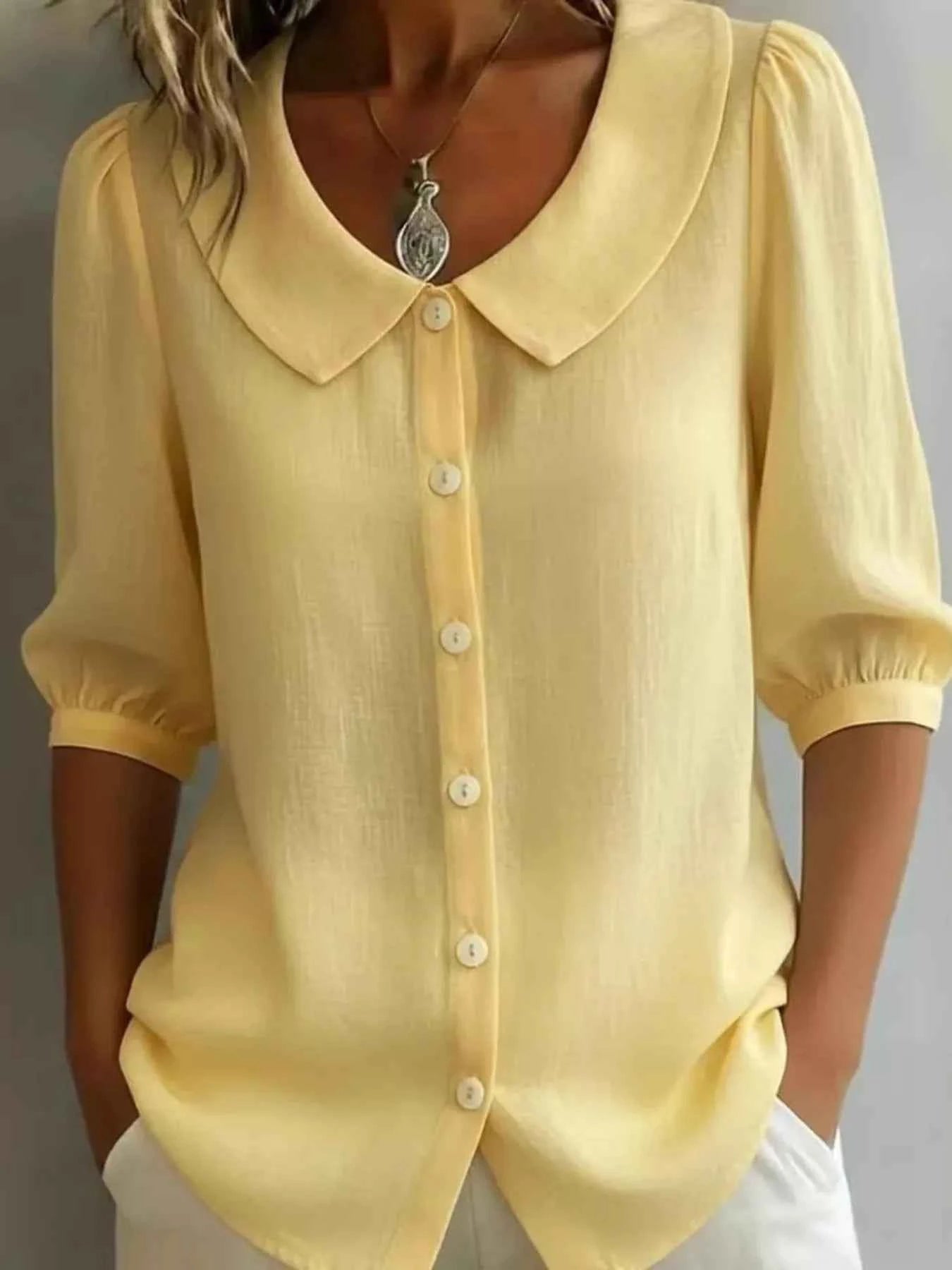 Peter Pan Collar Button-Down Shirt Reg & Plus Size