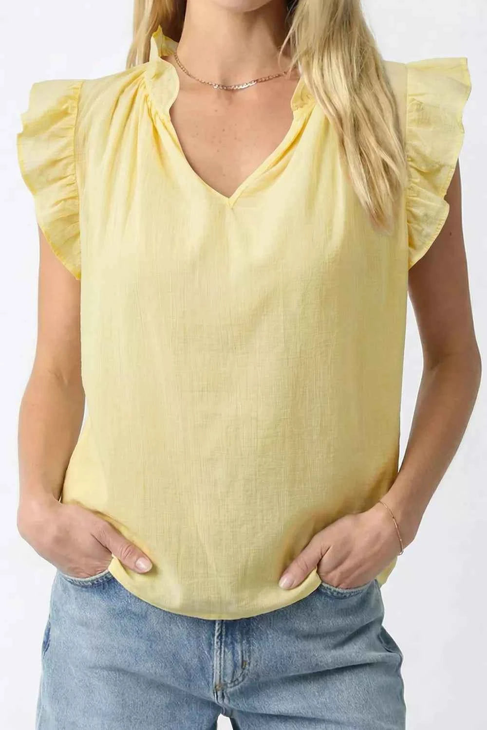 V Neck Ruffle Trim Sleeveless Shift Top