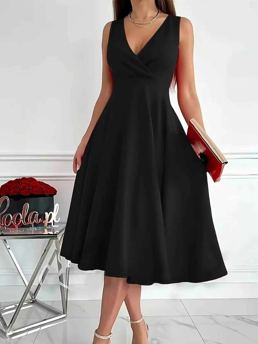 Sleeveless A-Line Midi Dress – Women's Lined Stretch Dress