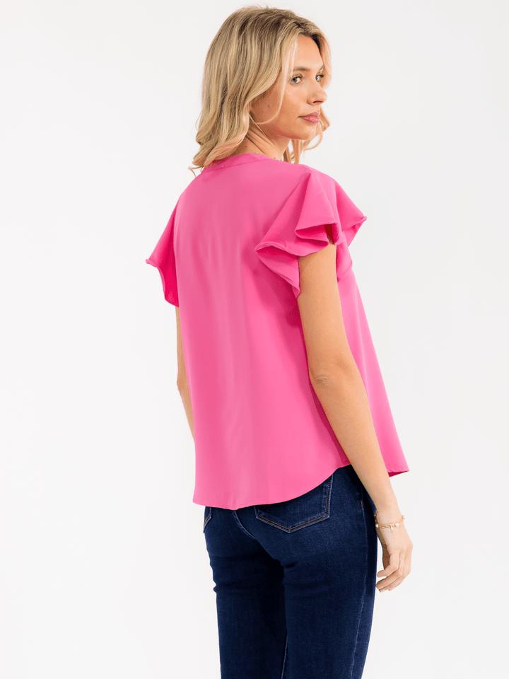 Women's Ruffle Sleeve V-Neck Blouse