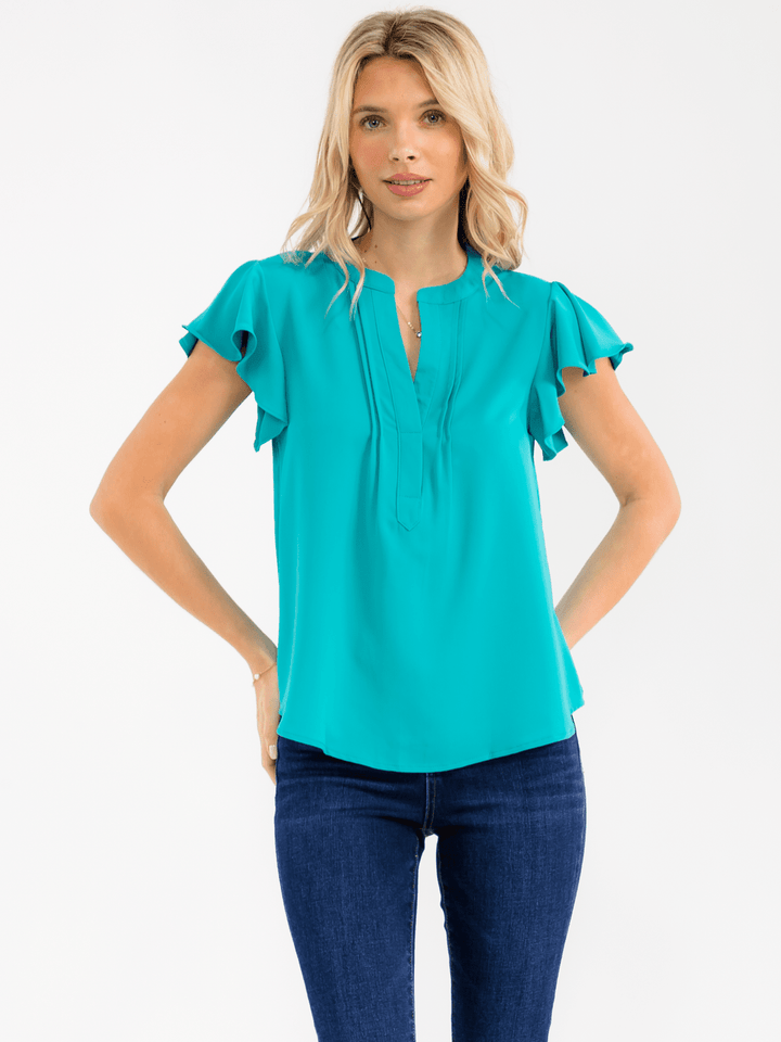 Women's Ruffle Sleeve V-Neck Blouse