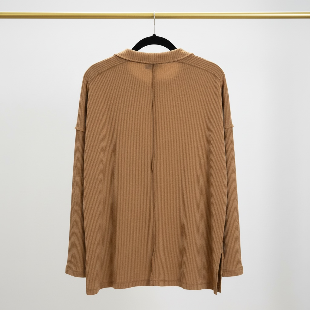 Zenana Exposed Seam Ribbed Knit Top - Long Sleeve Hi-Lo Tunic with Side Slits