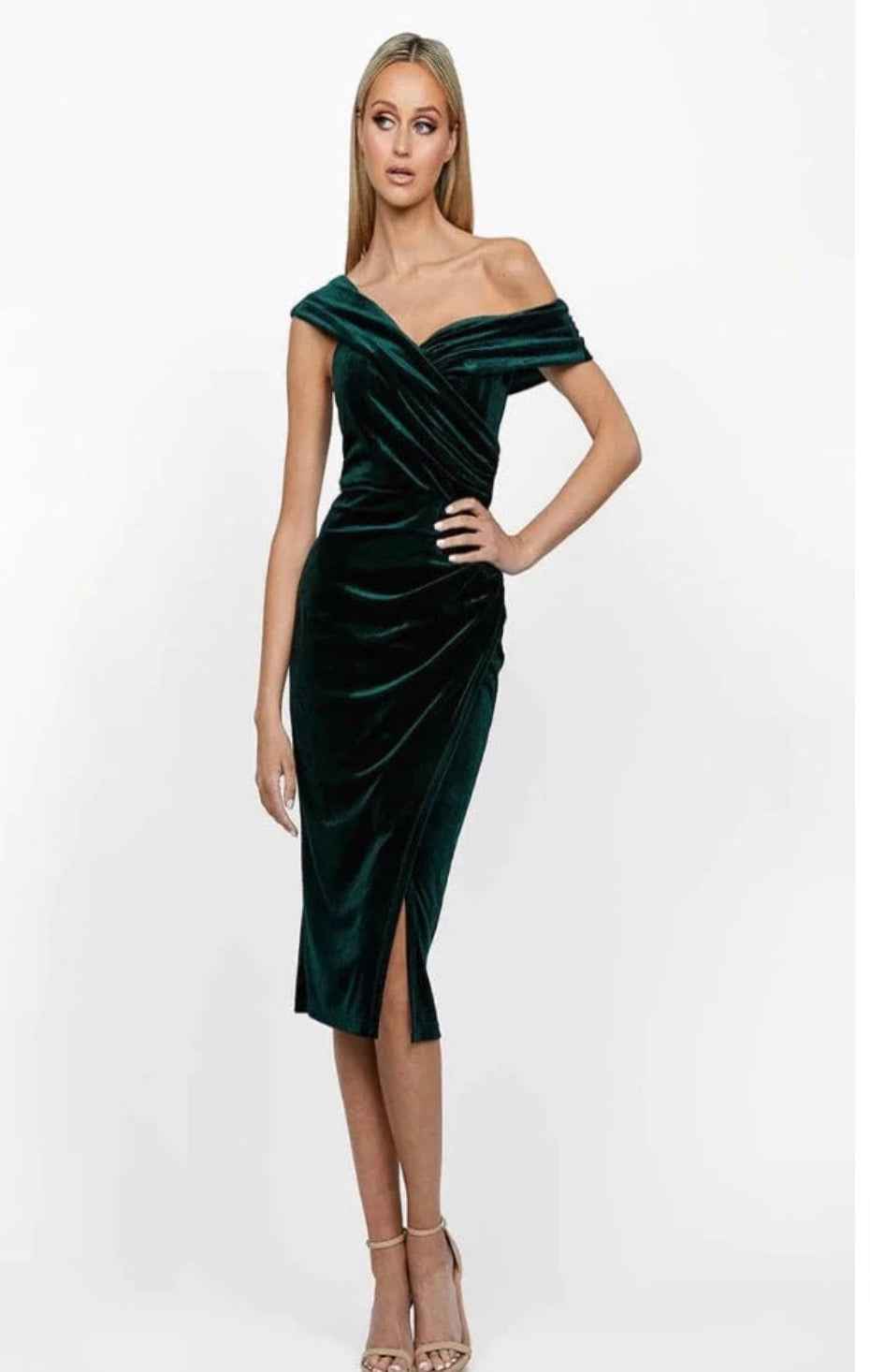 Bariano Green Velvet Midi Dress | Holiday Formal Dress