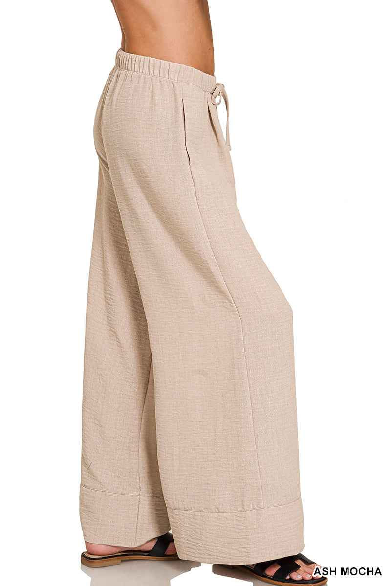 Zenana Linen Blend Wide Leg Pants – Flowy & Relaxed Fit