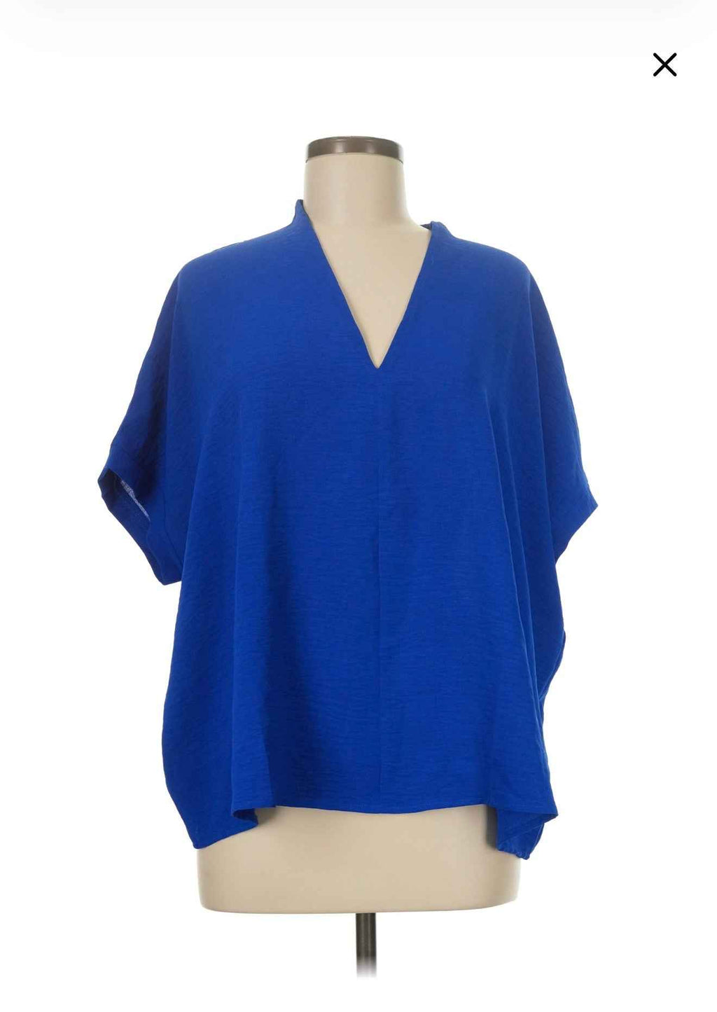 Plus-size royal blue dolman V-neck blouse front view