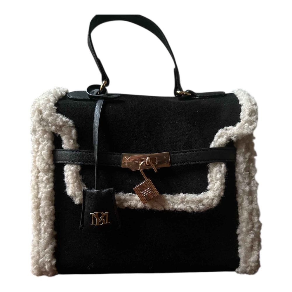 Badgley Mischka Sherpa Suede Crossbody – Black Gold Hardware