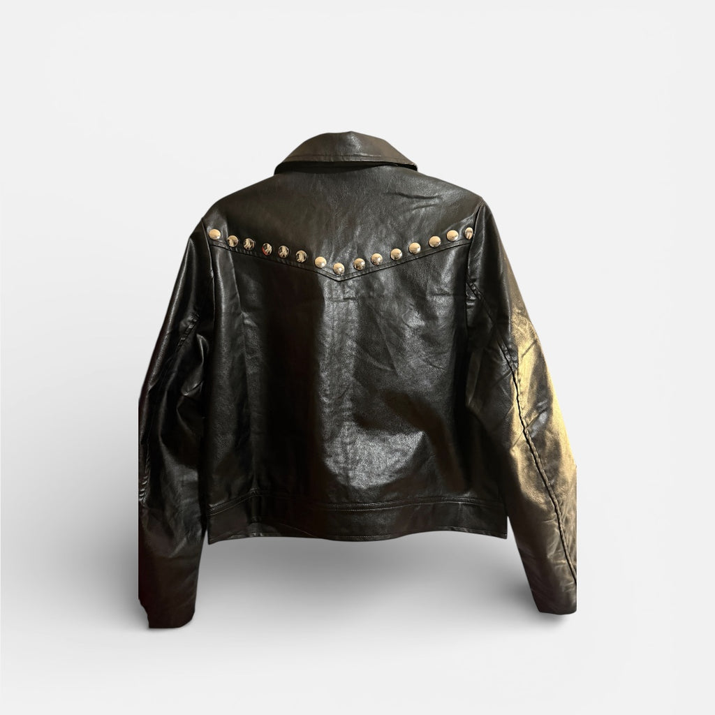 Andre by Unit Studded Vegan Leather Jacket - Black Faux Leather Moto Jacket
