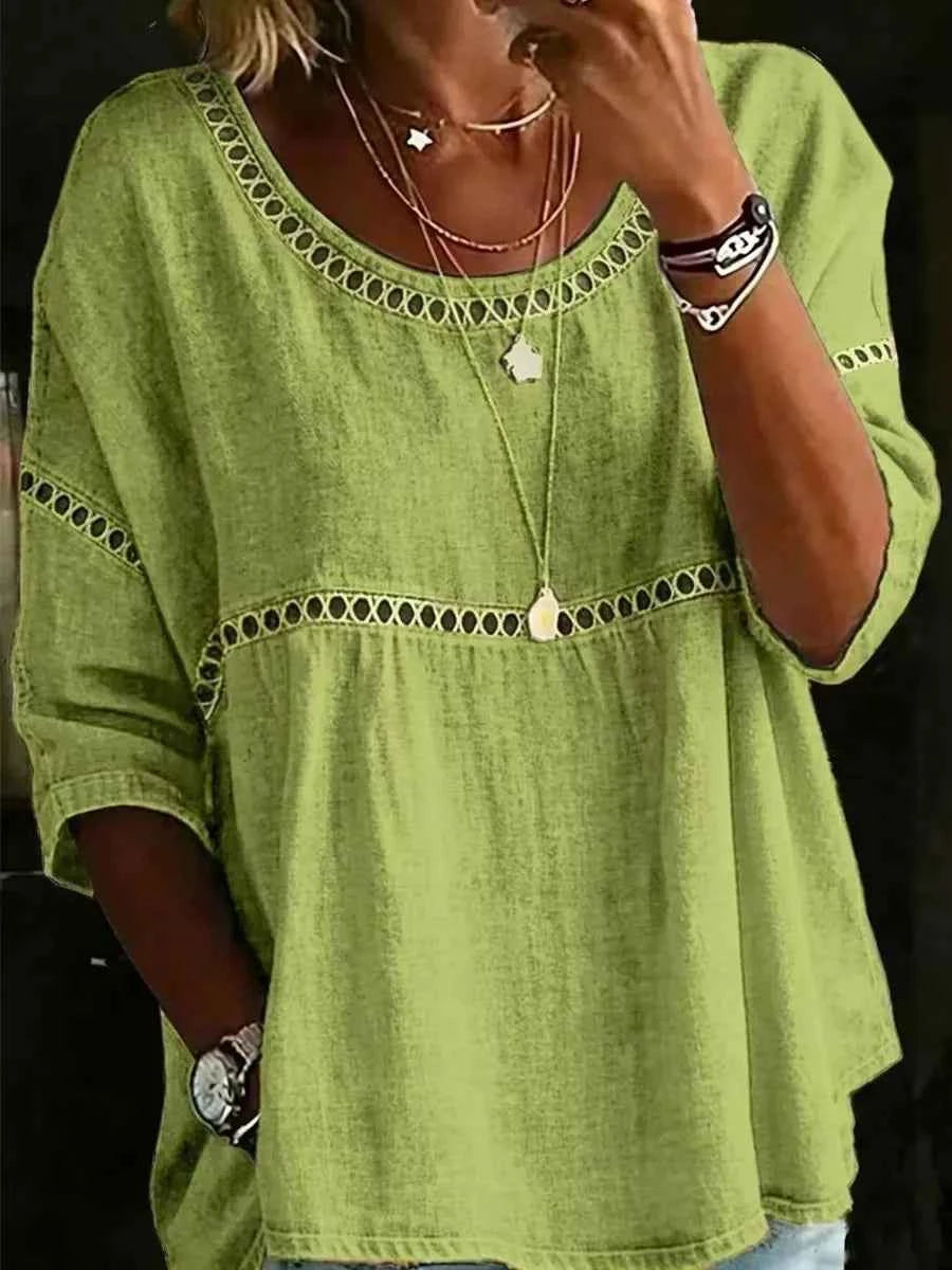 Full Size Hollow Out Round Neck Top Plus Size