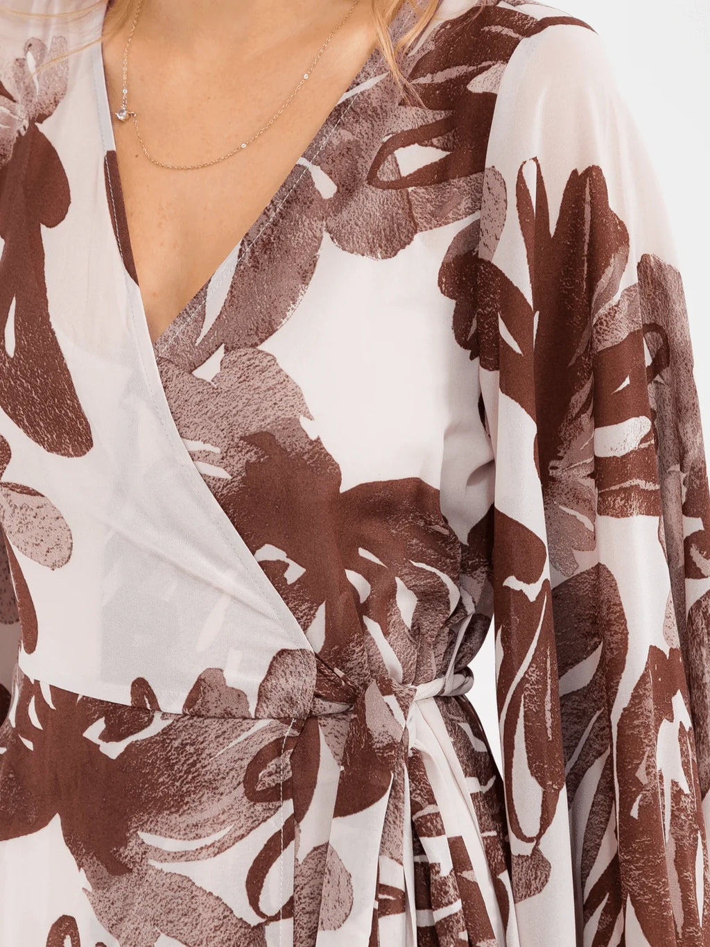 Floral Bell-Sleeve High-Low Wrap Maxi Dress