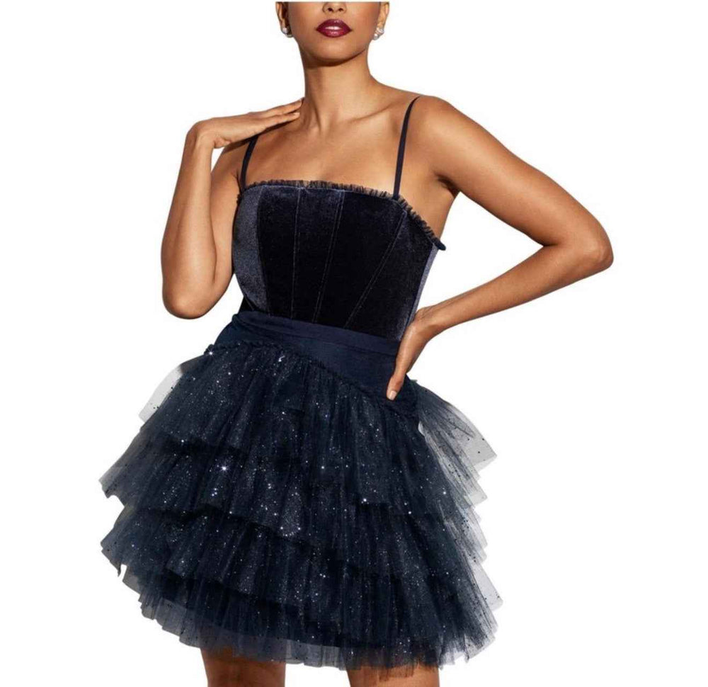 Betsy & Adam Blue Tulle Fit-and-Flare Dress – Formal