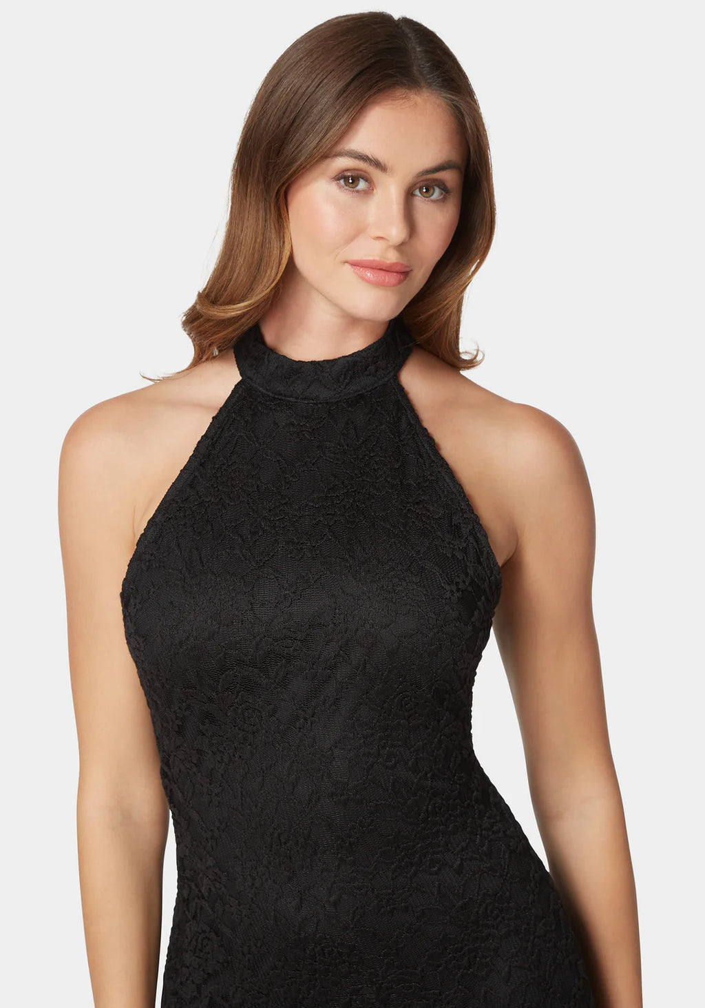 bebe Lace Mock Neck Maxi Dress