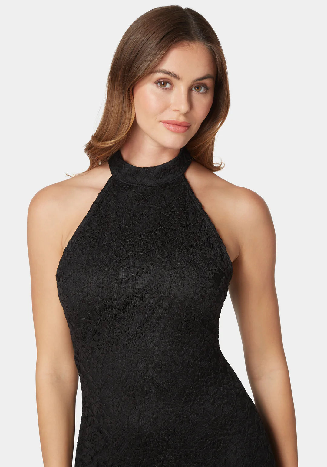 bebe Lace Mock Neck Maxi Dress