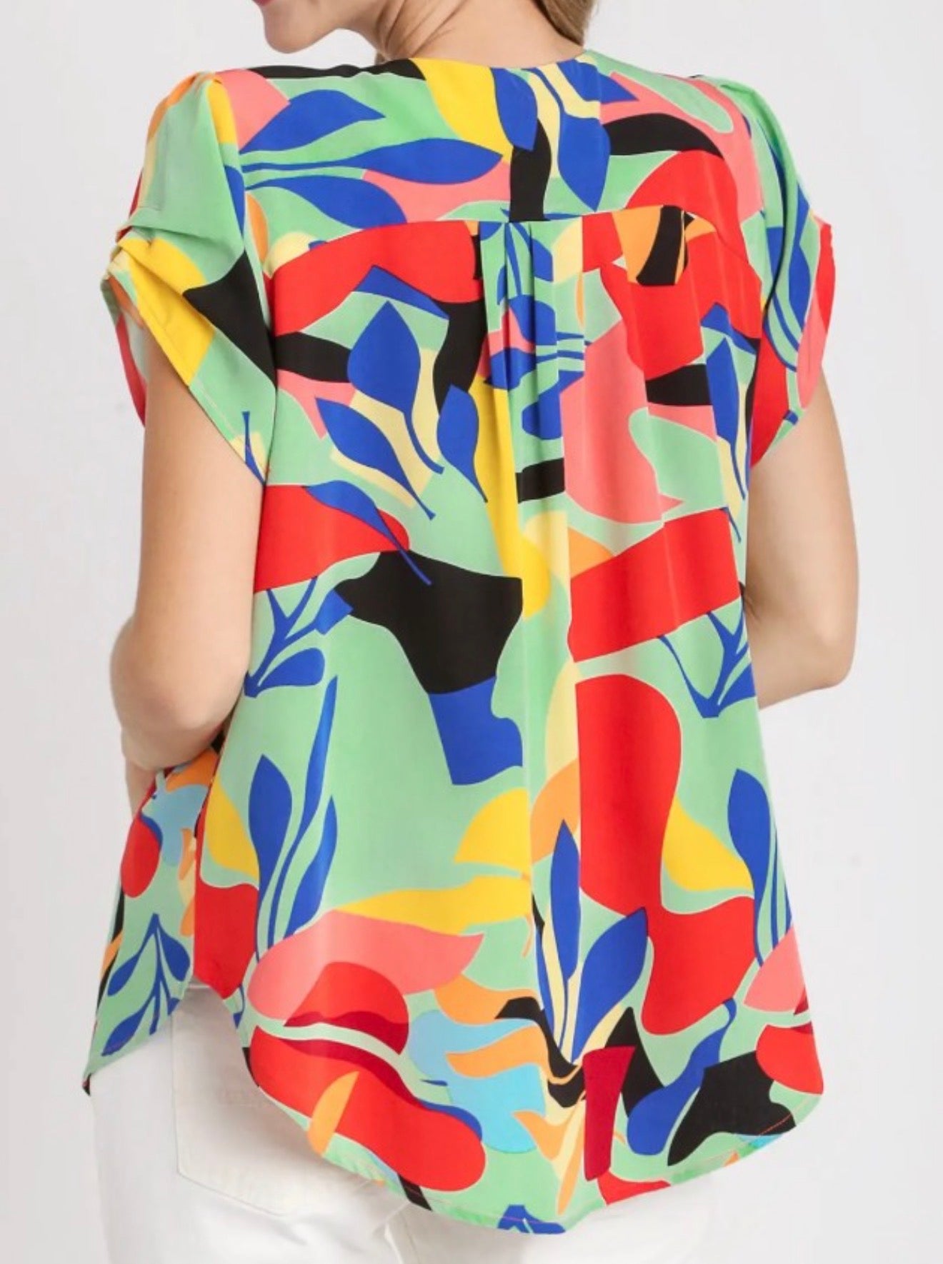 Umgee Abstract Print Short Sleeve Blouse