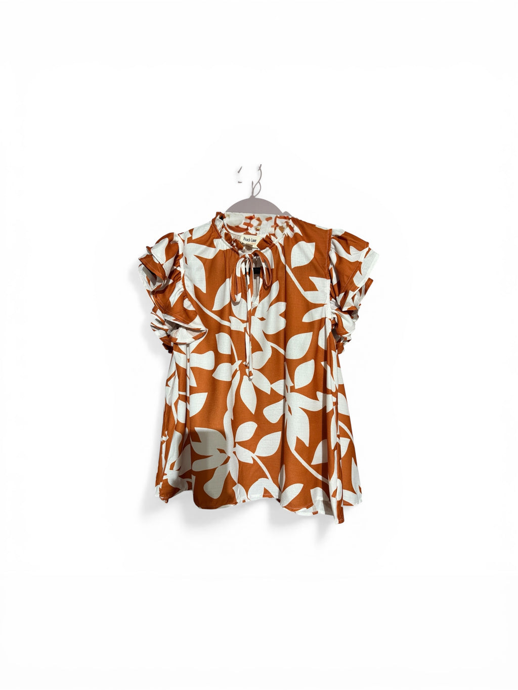 Peach Love Ruffled Cap Sleeve Blouse | Burnt Orange & White