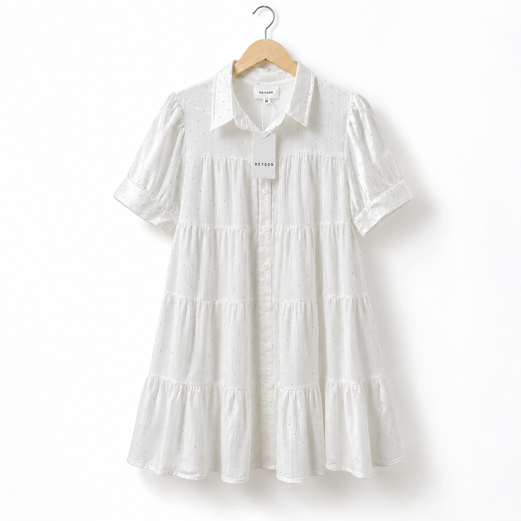 Heyson White Rhinestone Tiered Mini Dress