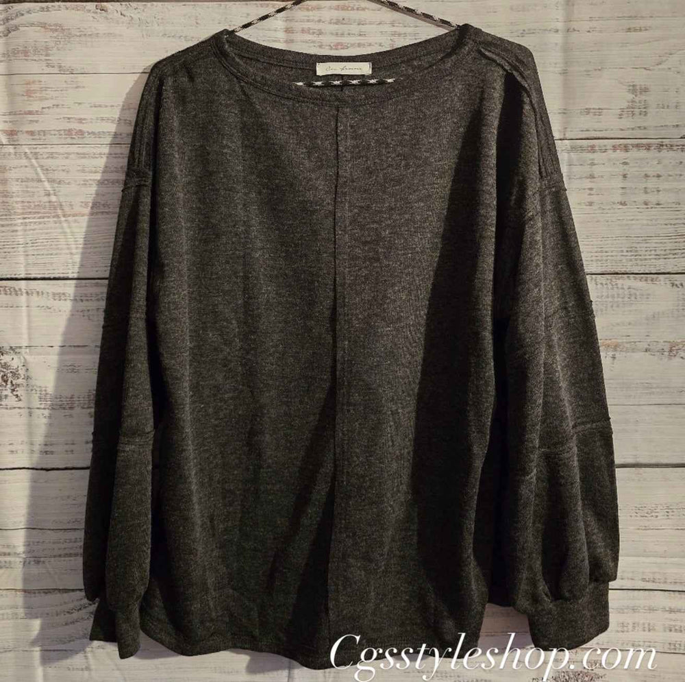 Ces Femme Gray Oversized Long-Sleeve Top