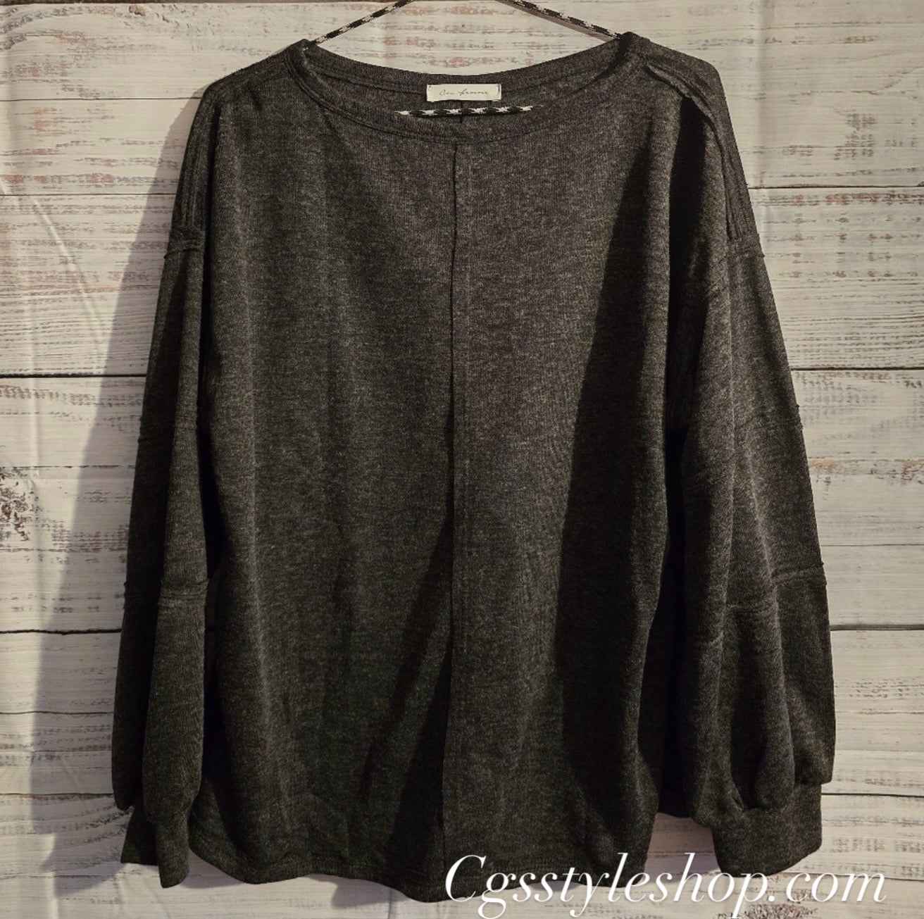 Ces Femme gray oversized long-sleeve top front view