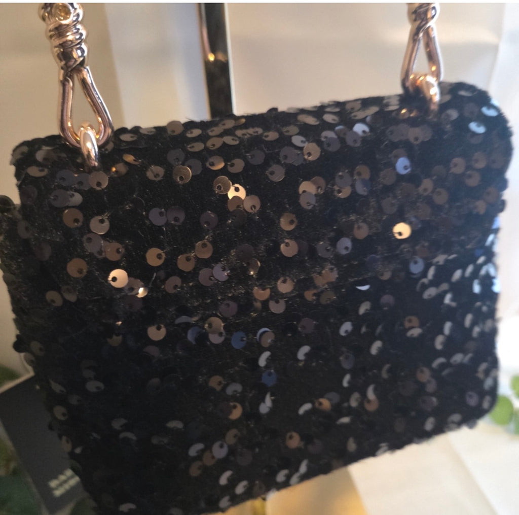 Badgley Mischka Black Sequin Evening Bag with Metal Handle