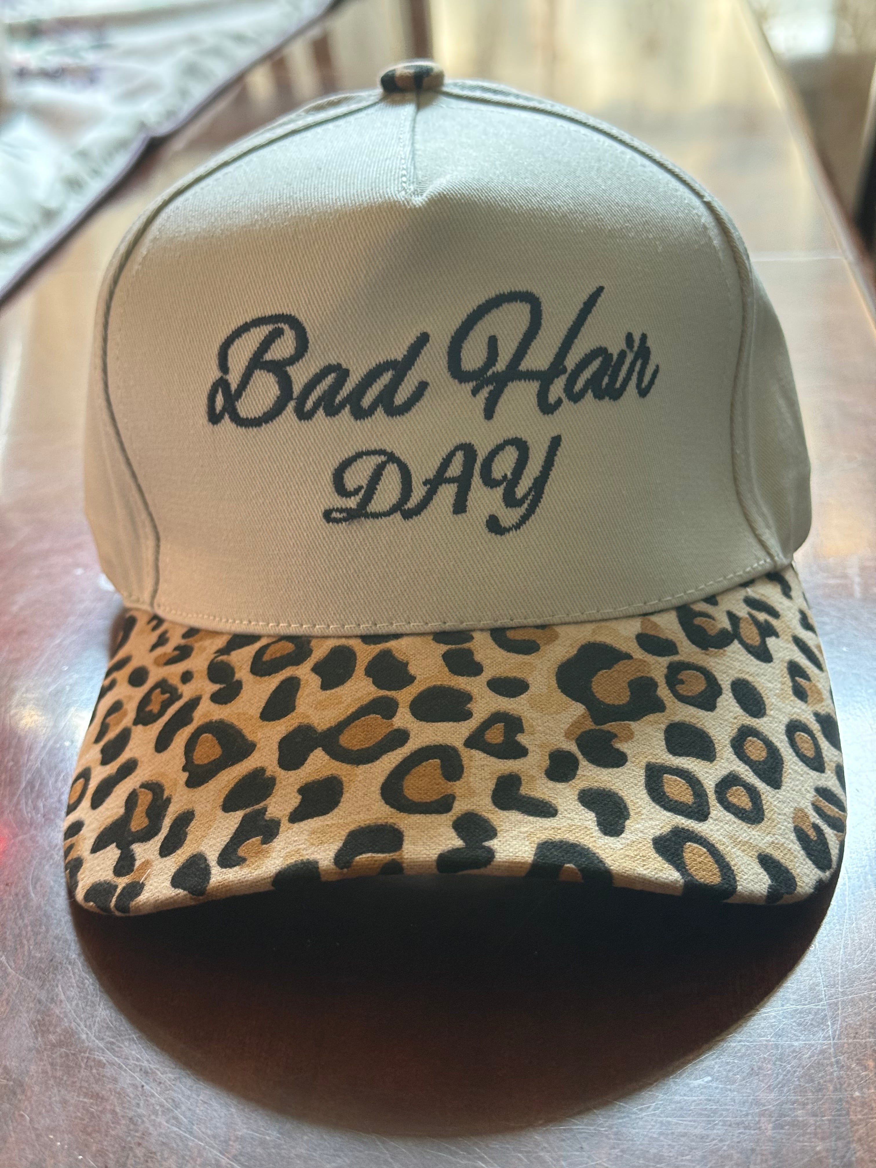 Bad Hair Day Cap – Women's Khaki Baseball Hat with Leopard Brim