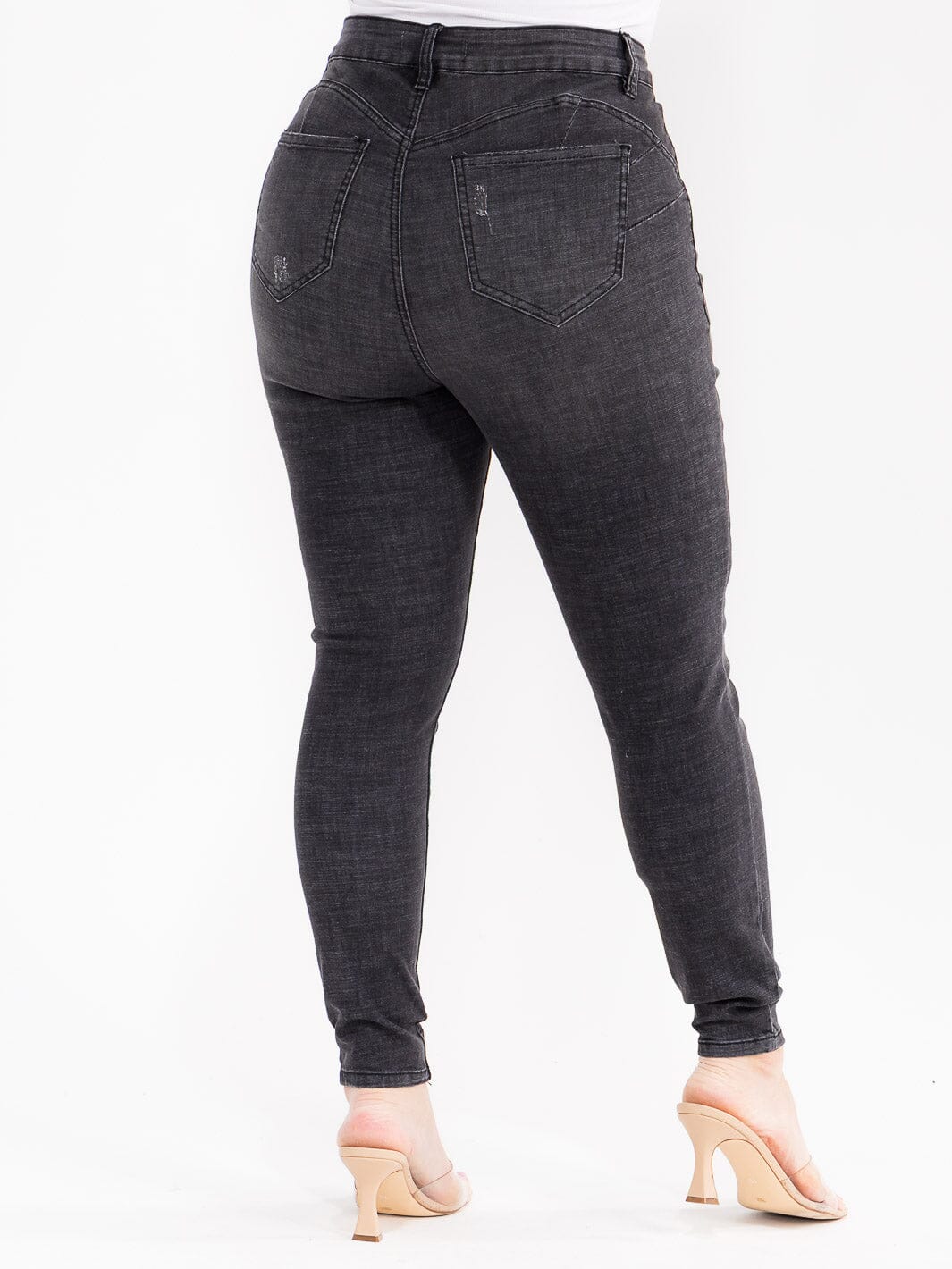 Haute Curve Washed Denim Skinny Jeans | Plus Size Stretch Pants with Button Closure
