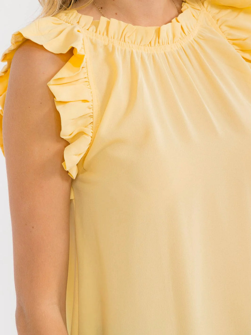 Blue Pepper Ruffle Sleeve Blouse with Neck Trim Detail