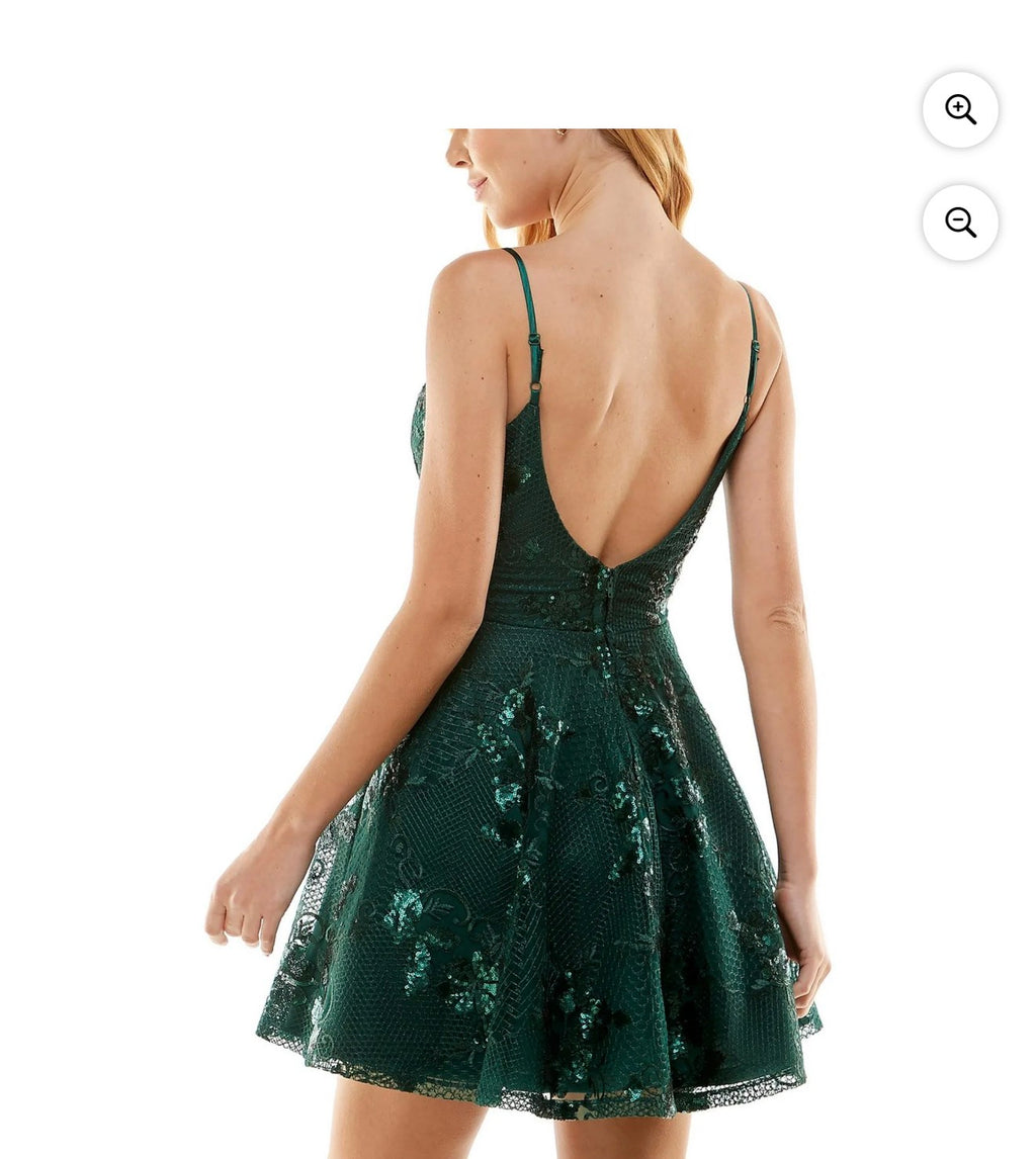 City Studio Womens Juniors Sequined Embroidered Fit & Flare Dress