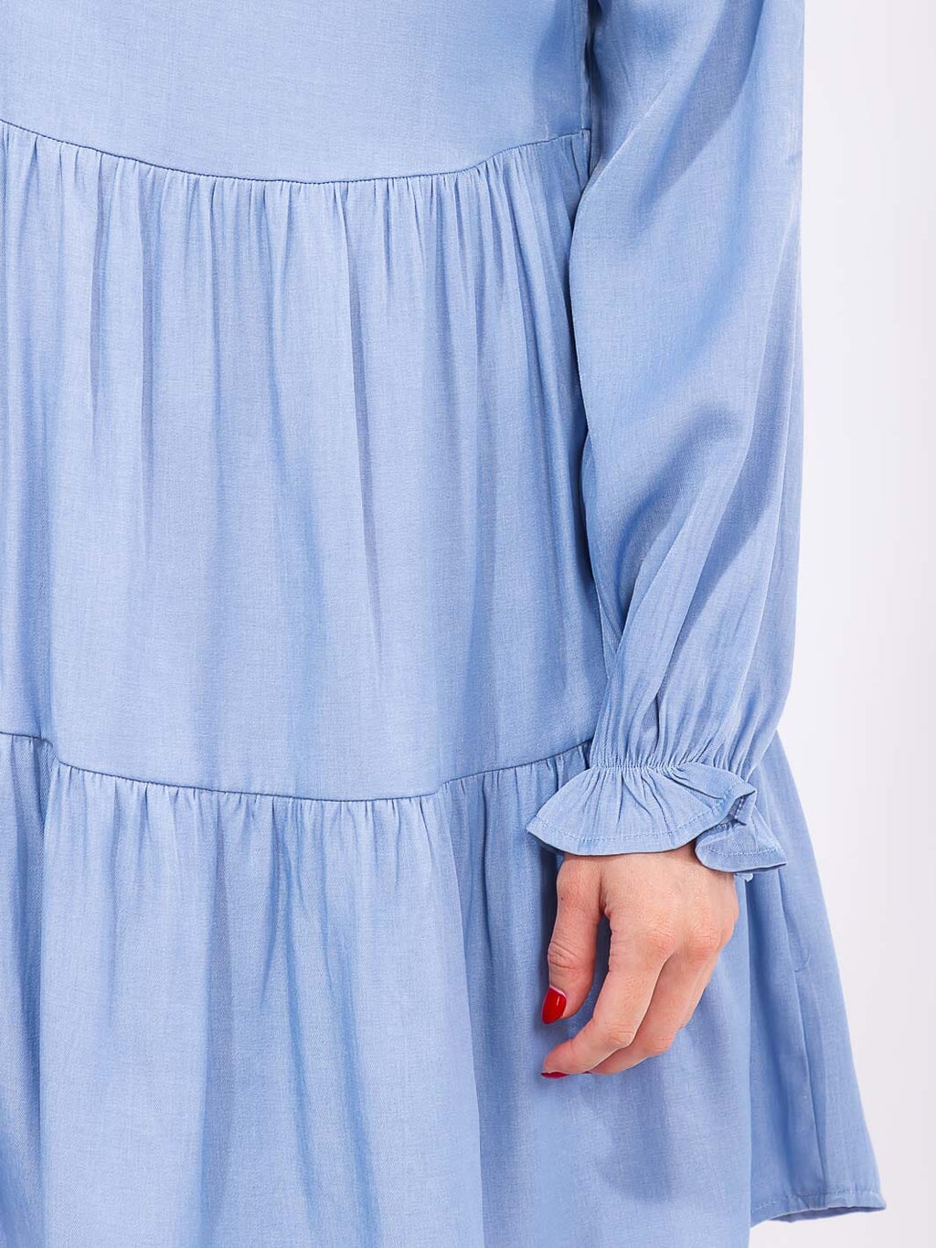 Blue Chambray Tiered Long-Sleeve Dress
