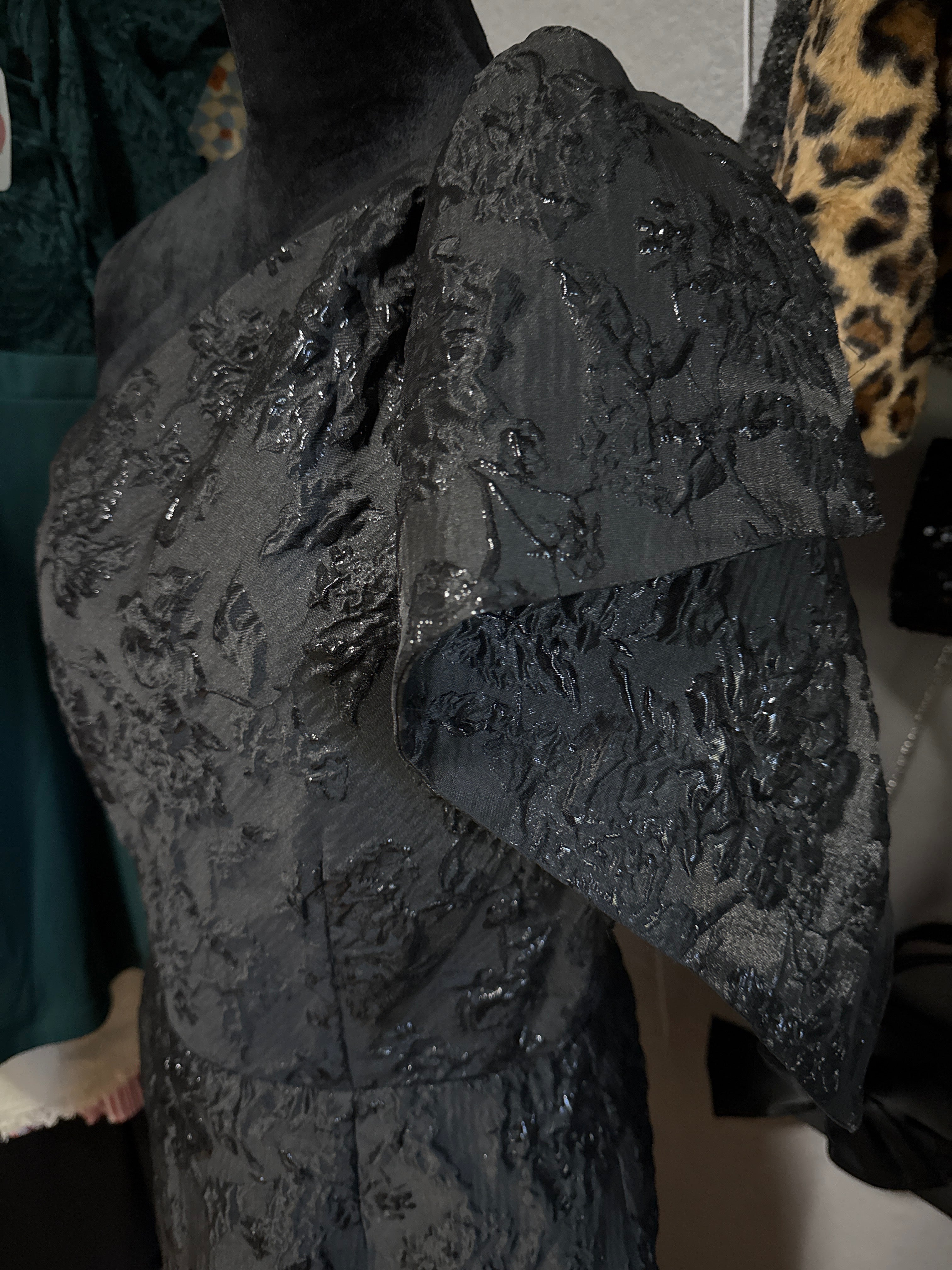 Lulus Black One shoulder brocade cocktail dress