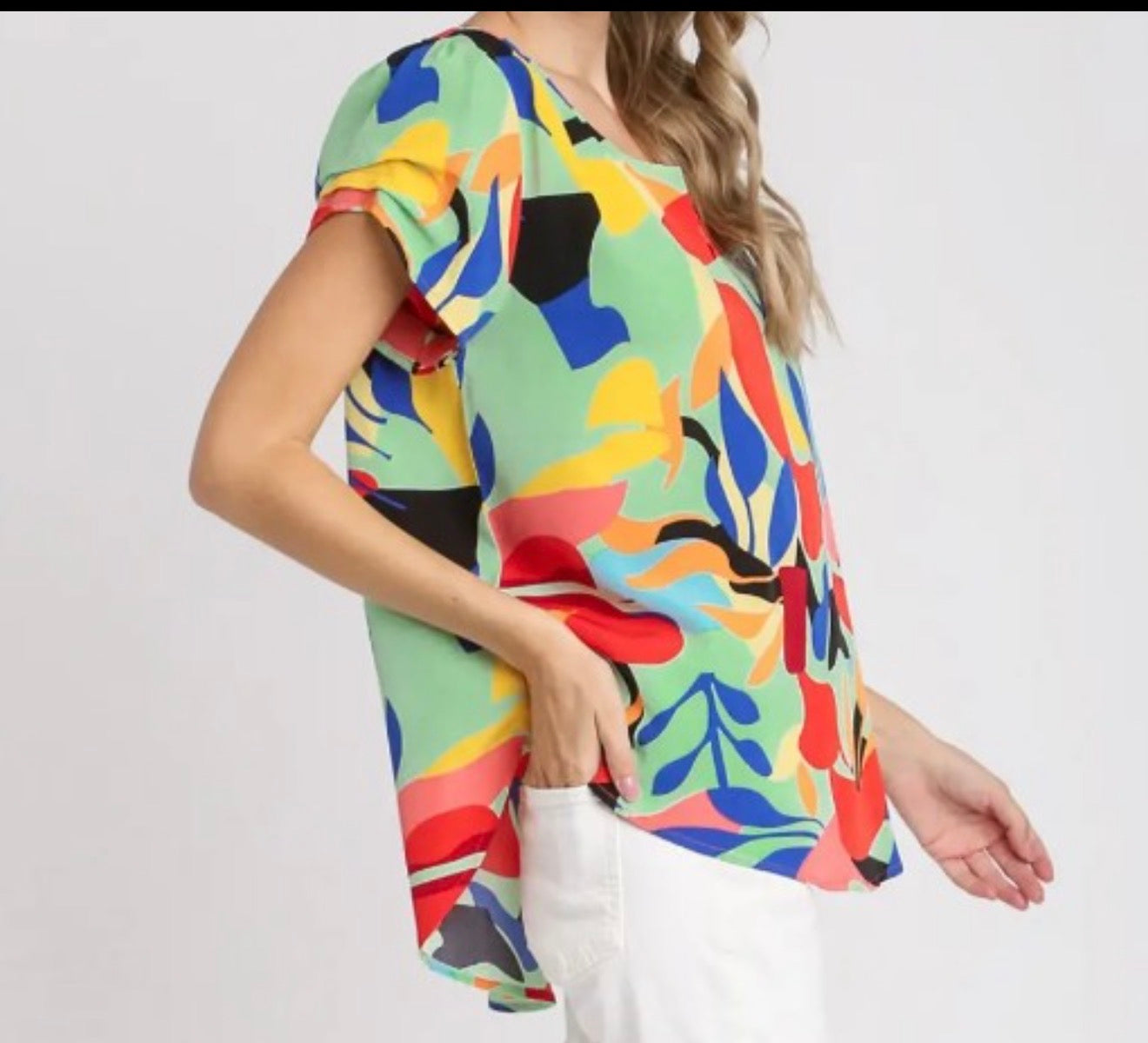 Umgee Abstract Print Short Sleeve Blouse