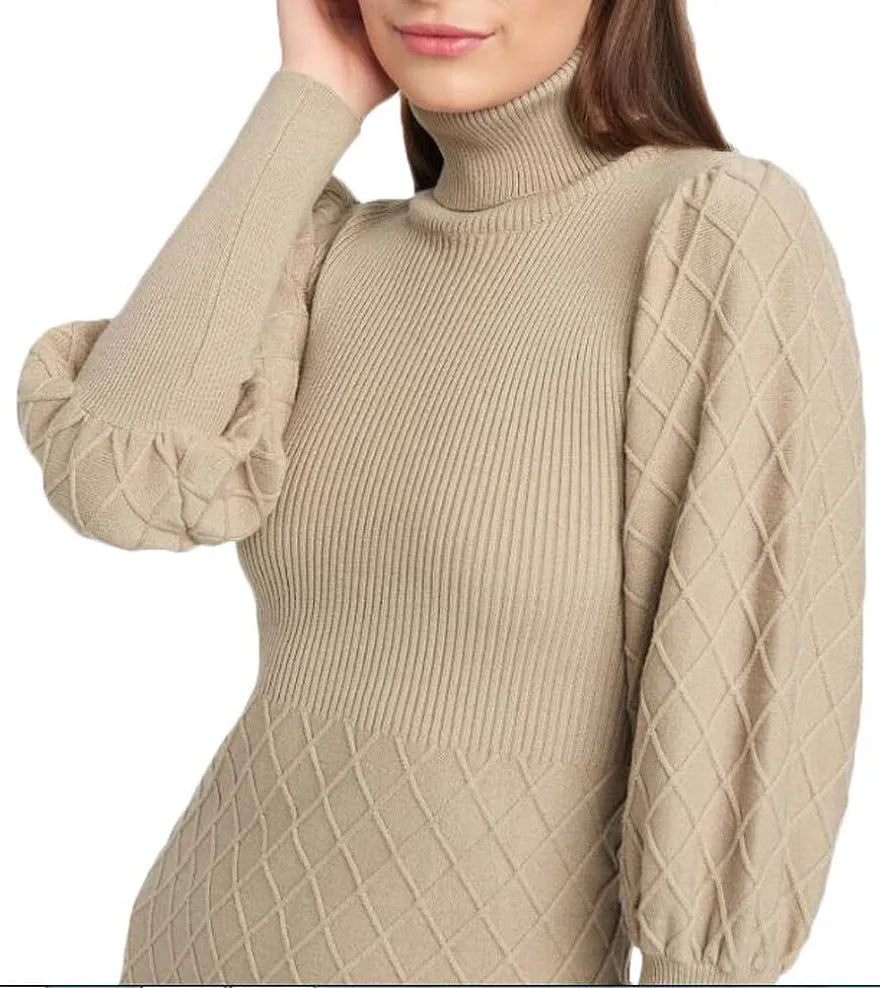 bebe Women's Puff Sleeve Quilted Sweater Dress