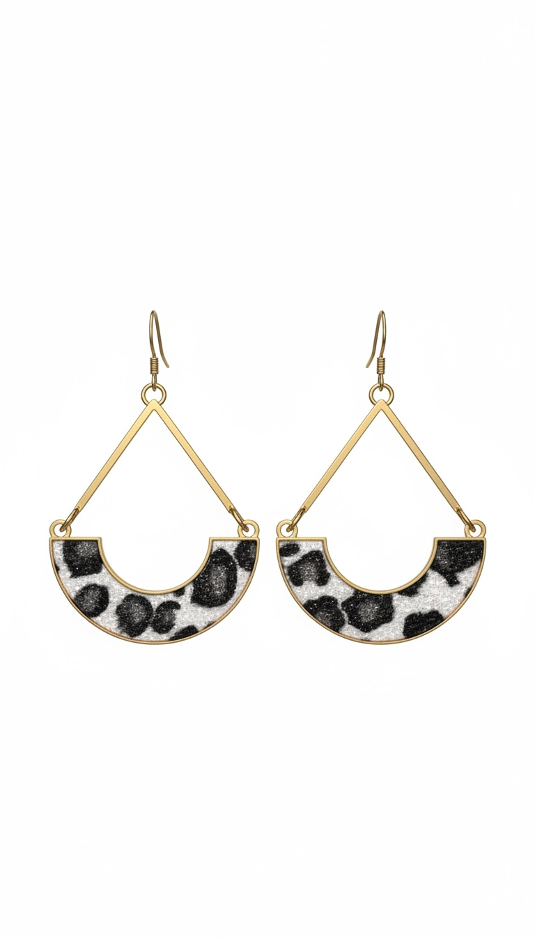 Gold Geometric Leopard Print Drop Earrings