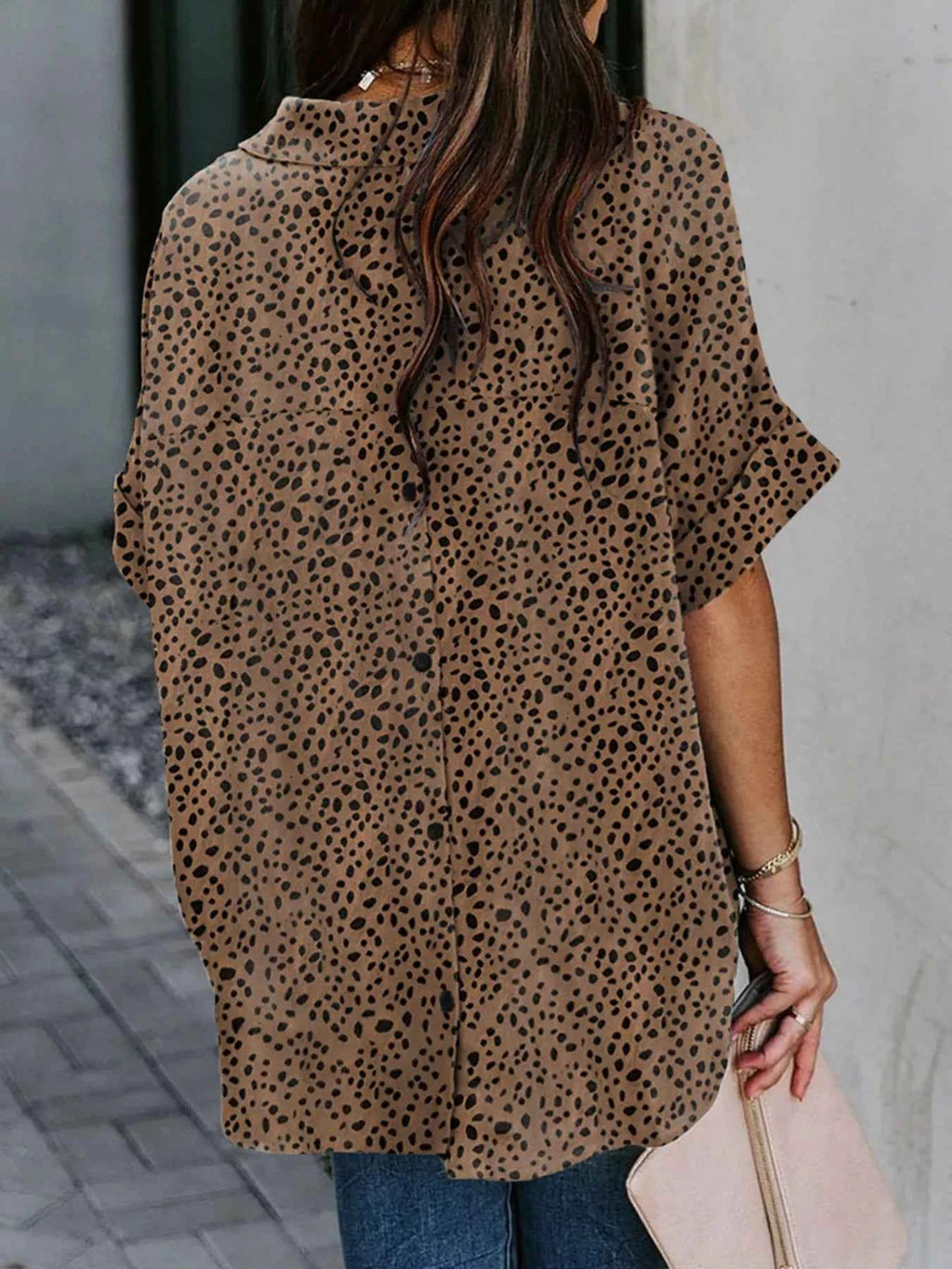 Full Size Collared Neck Half Sleeve Shirt Plus Size