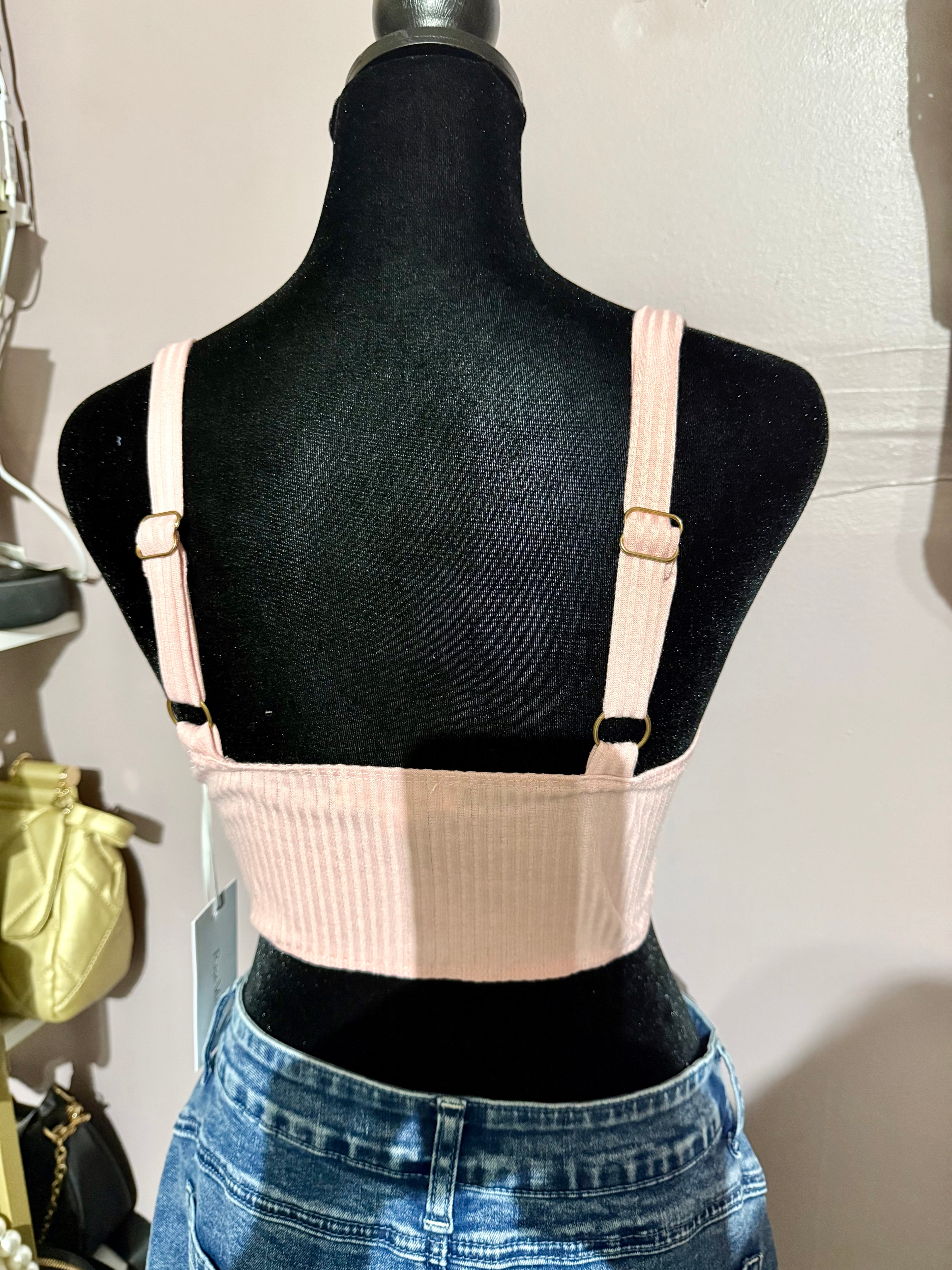 Rose Velvet Pink Ribbed Bralette