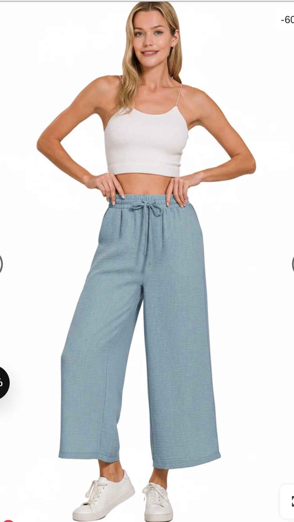 Zenana Cropped Linen-Blend Wide-Leg Pants