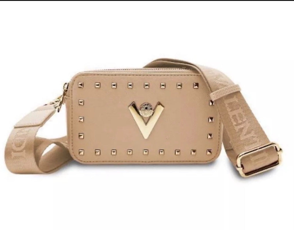 Valentino Orlandi Italian Studded Crossbody Camera Bag - Taupe