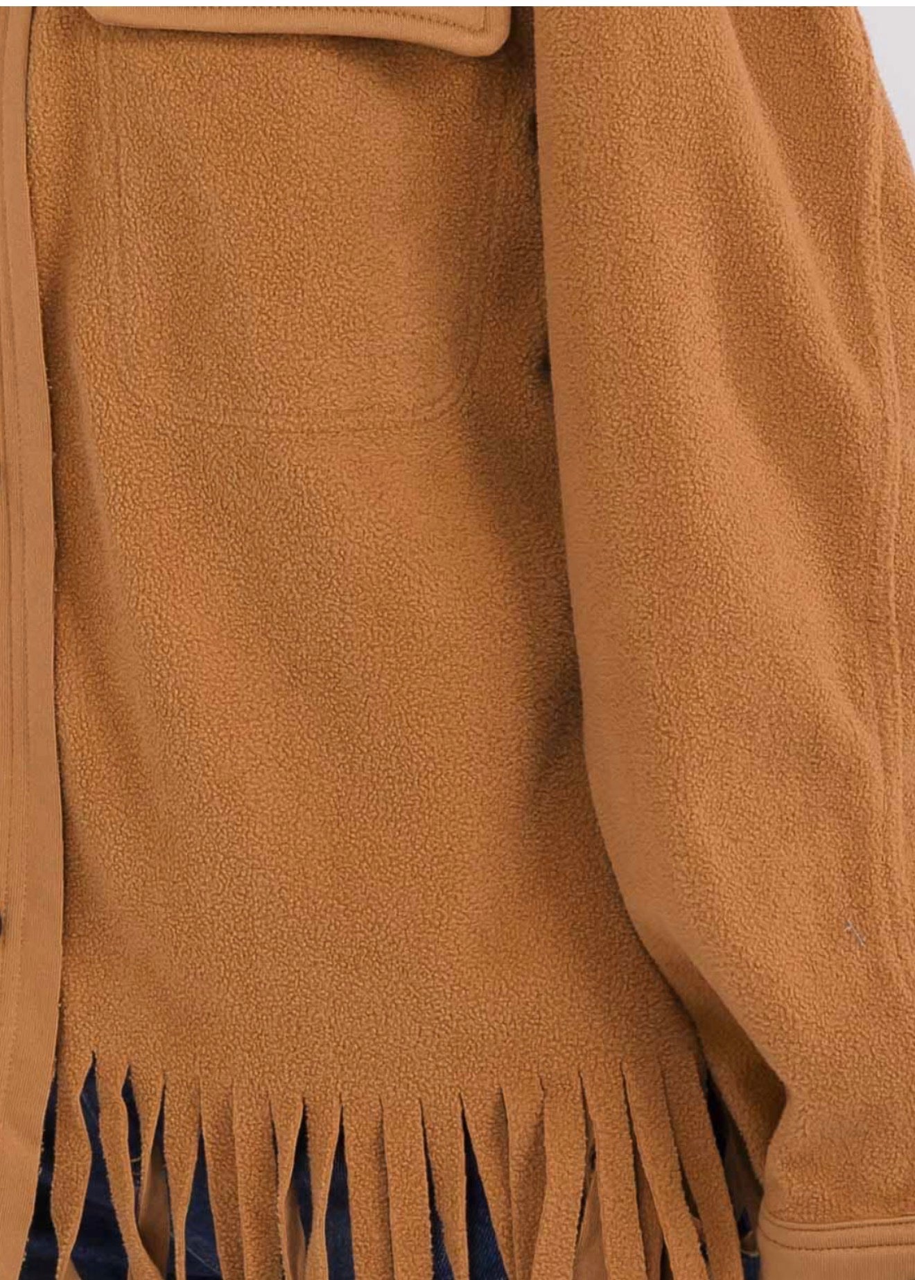 LONG SLEEVE BUTTON CLOSURE FRONT POCKETS FRINGE JACKET