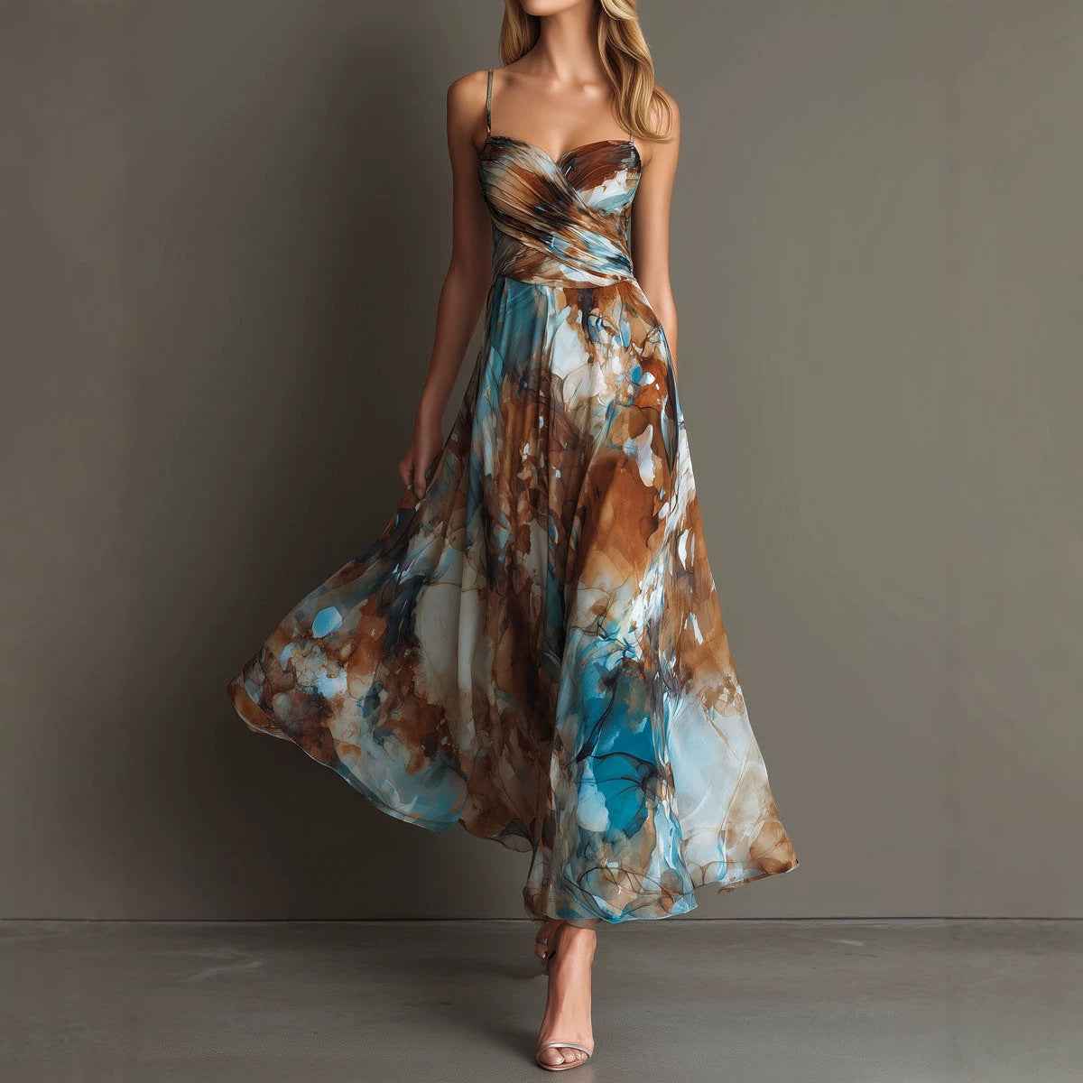 Floral Print Strap High Waist Flowy Maxi Dress – Sleeveless Beach Long Dress