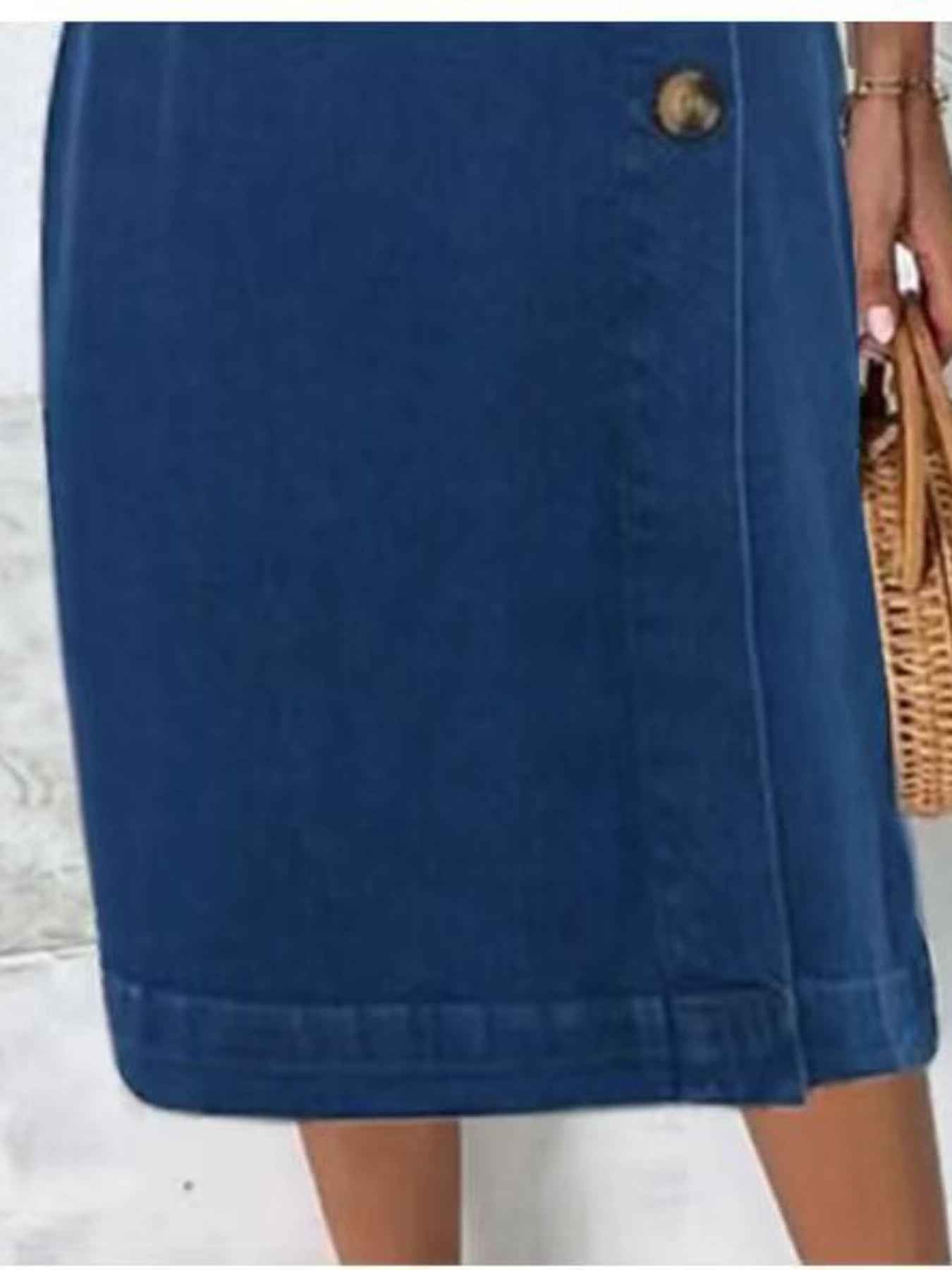 Button-Front Sleeveless Denim Dress