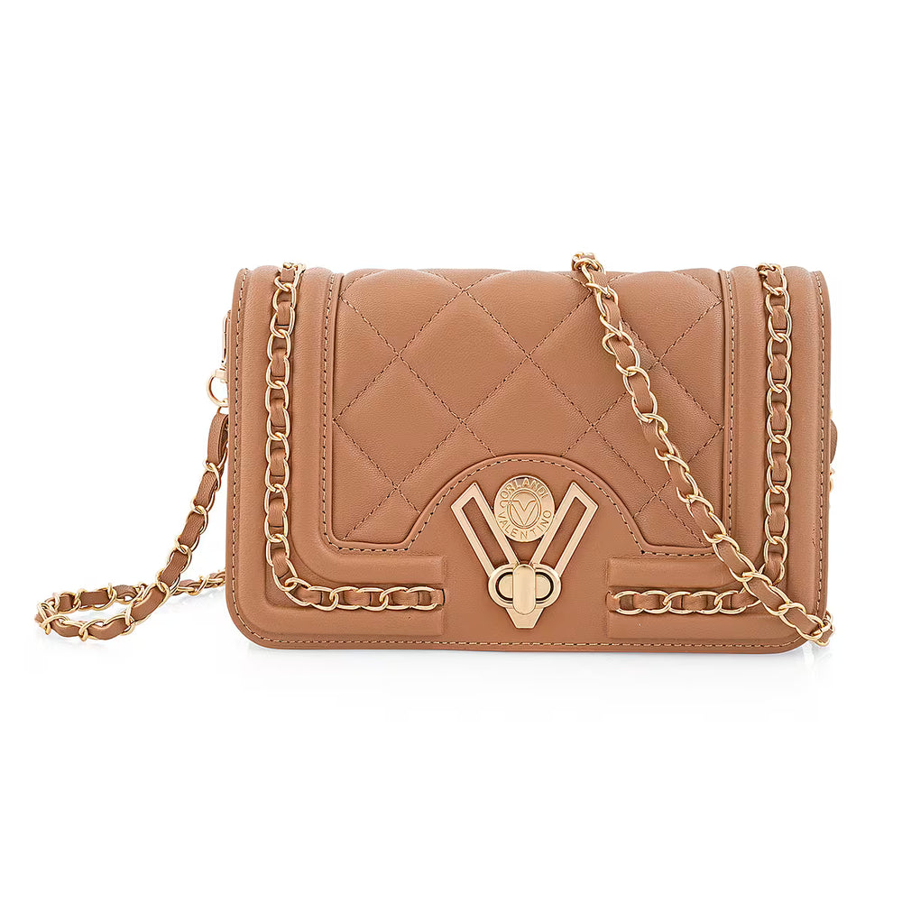 Valentino Orlandi Brown Quilted Crossbody – Gold Chain Trim