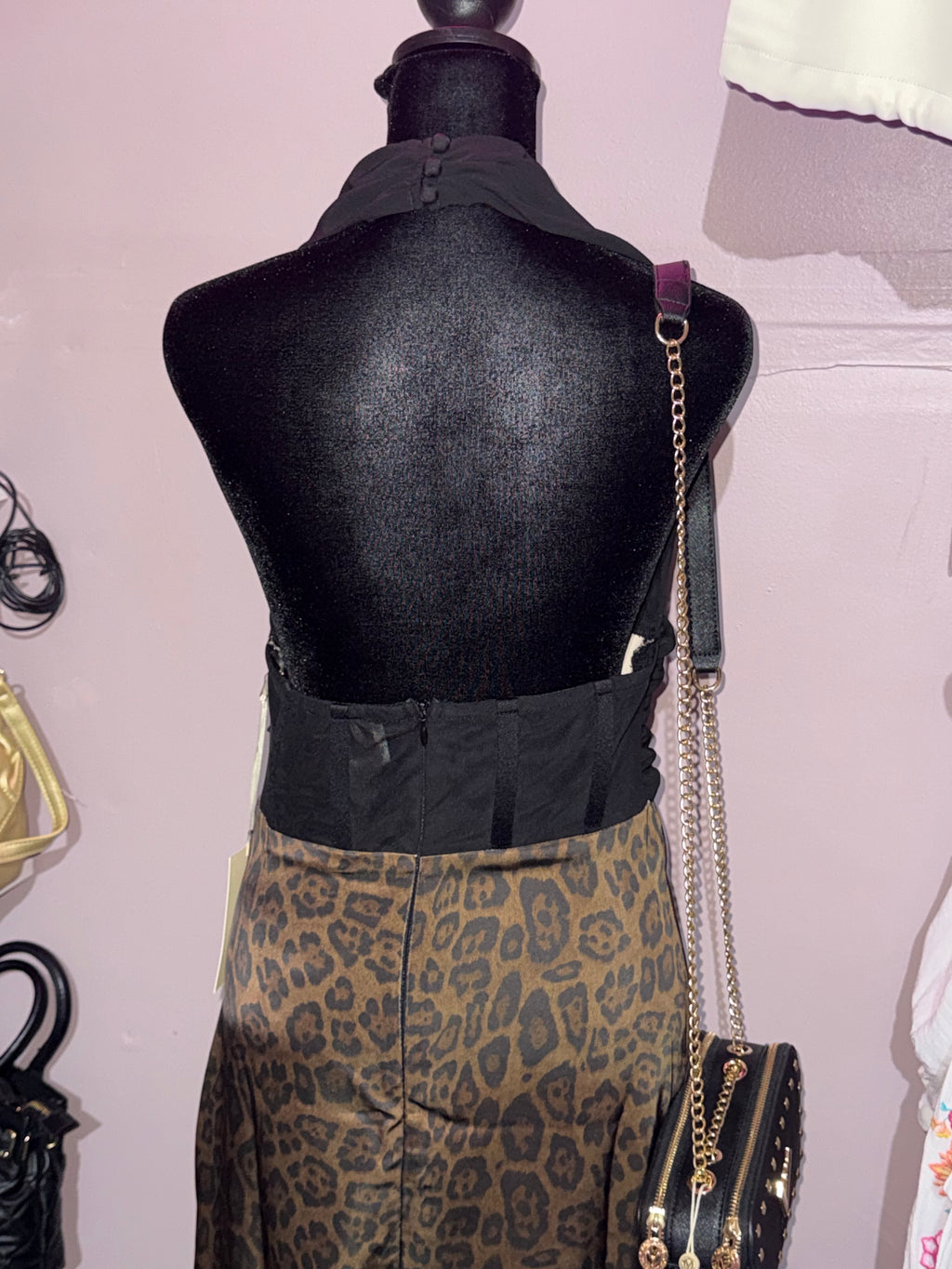 Arose Studio Leopard Halter Maxi Dress – Corset Waist