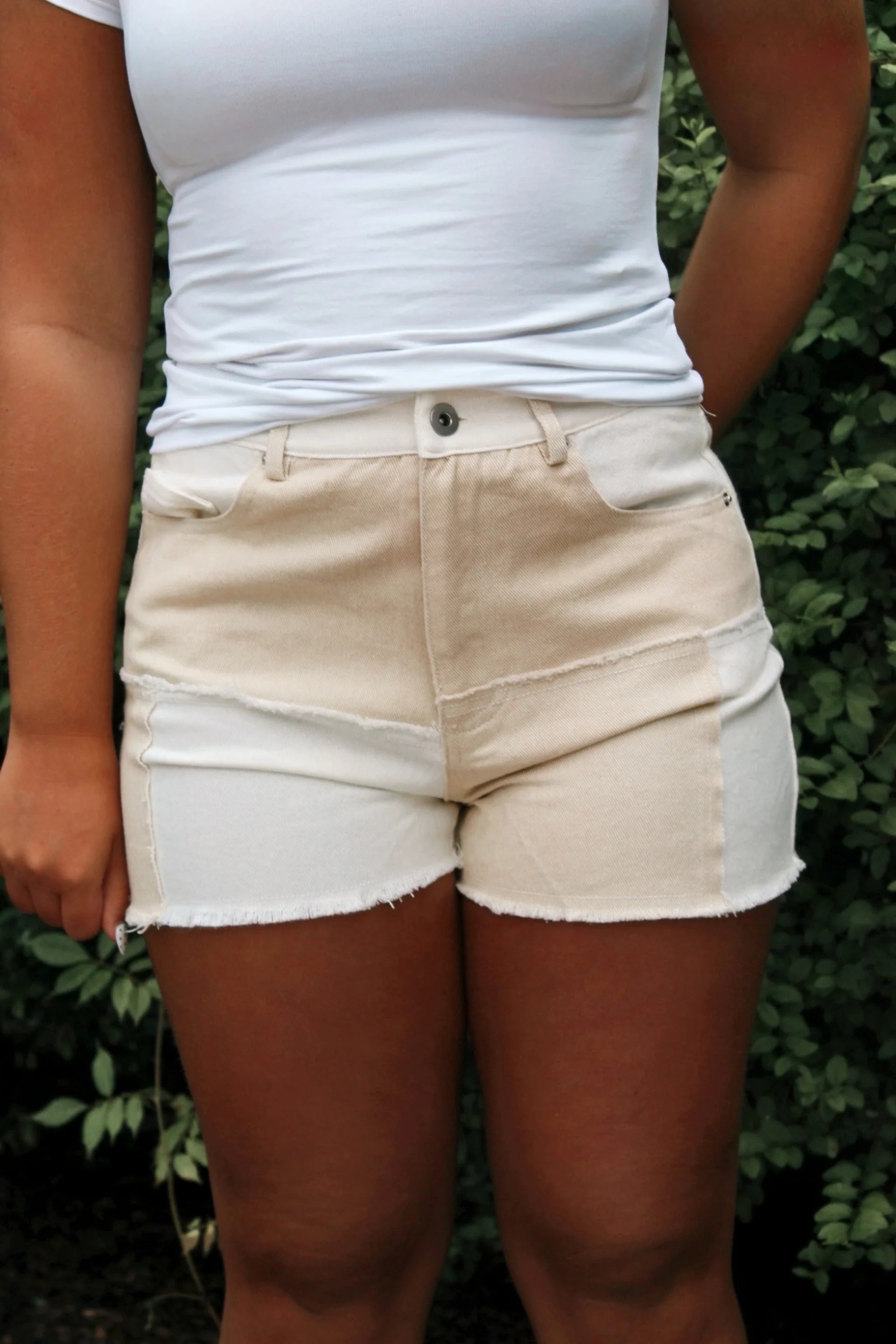 Very J Color Block Washed Cotton Shorts
