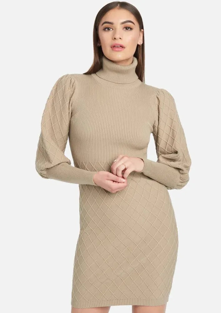bebe Women's Puff Sleeve Quilted Sweater Dress