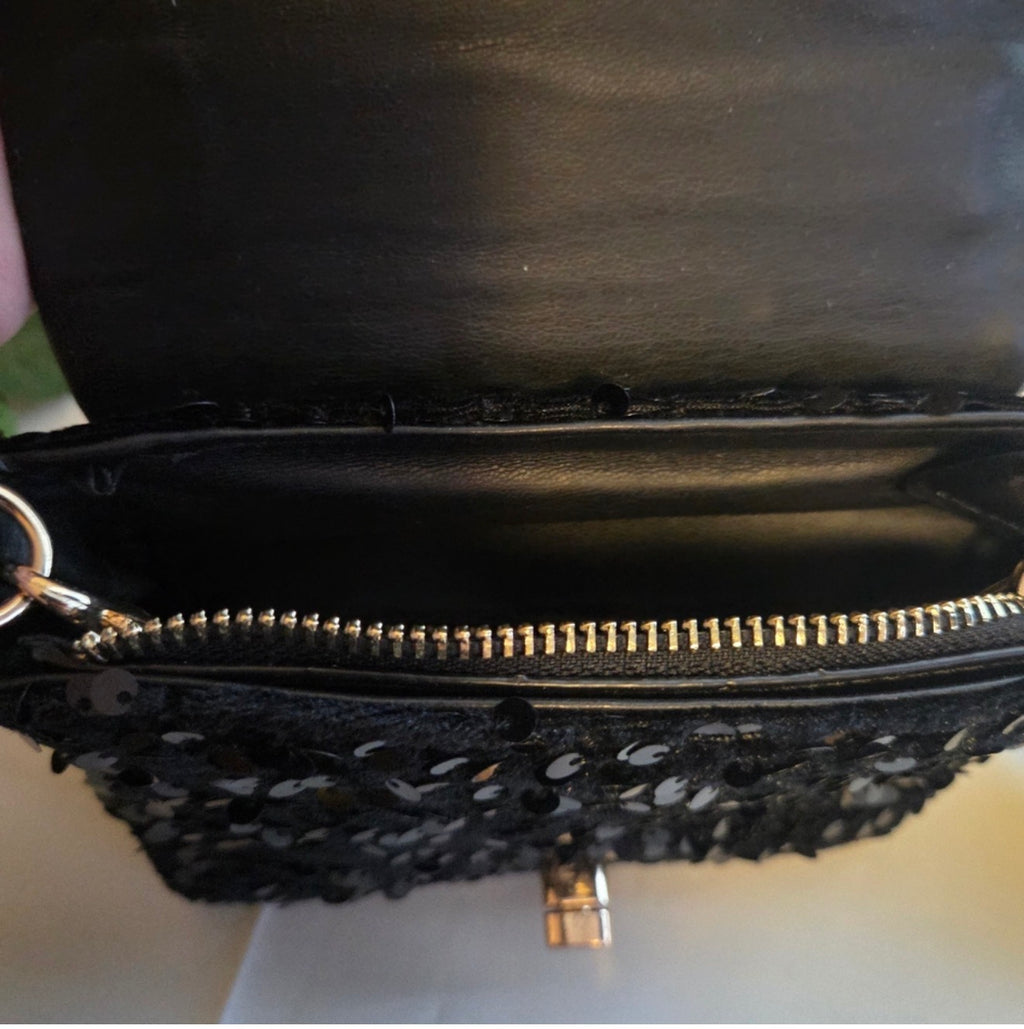 Badgley Mischka Black Sequin Evening Bag with Metal Handle